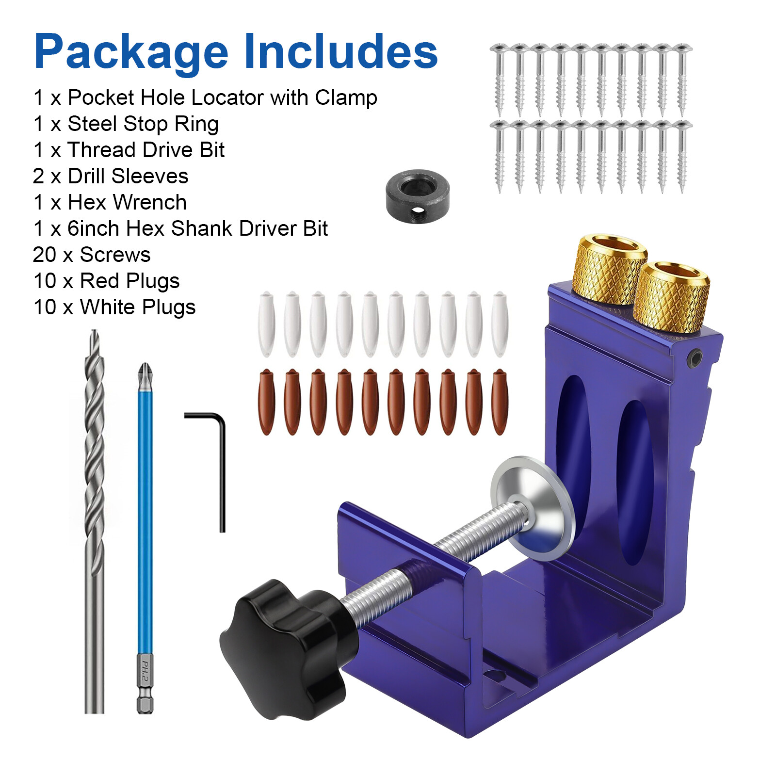 37Pcs Pocket Hole Screw Jig 15 Degrees Dowel Drill Joinery Kit Woodwork Tool