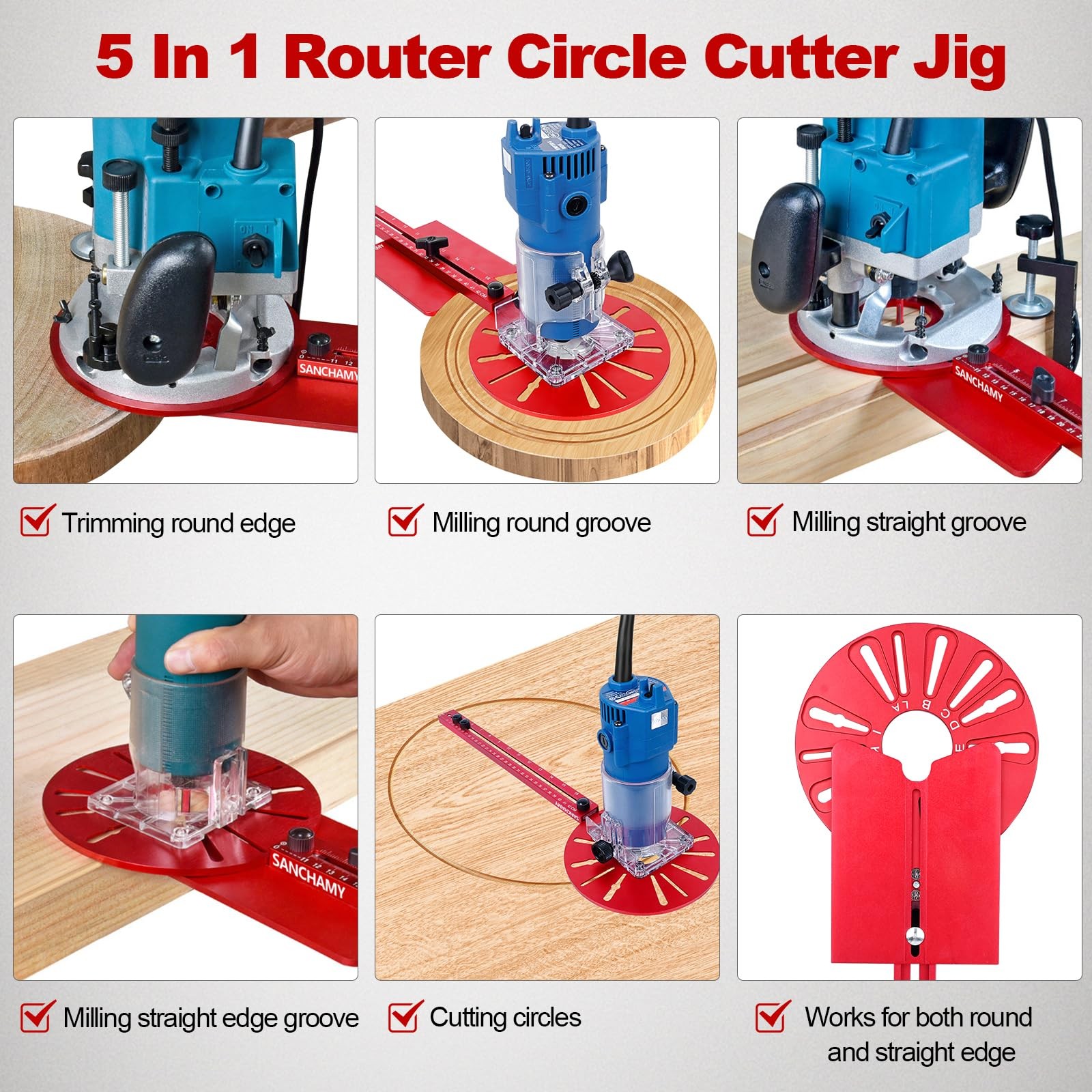 5 In 1 Router Circle Cutting Jig For Cutting/Routing Circle,Aluminum Router M…