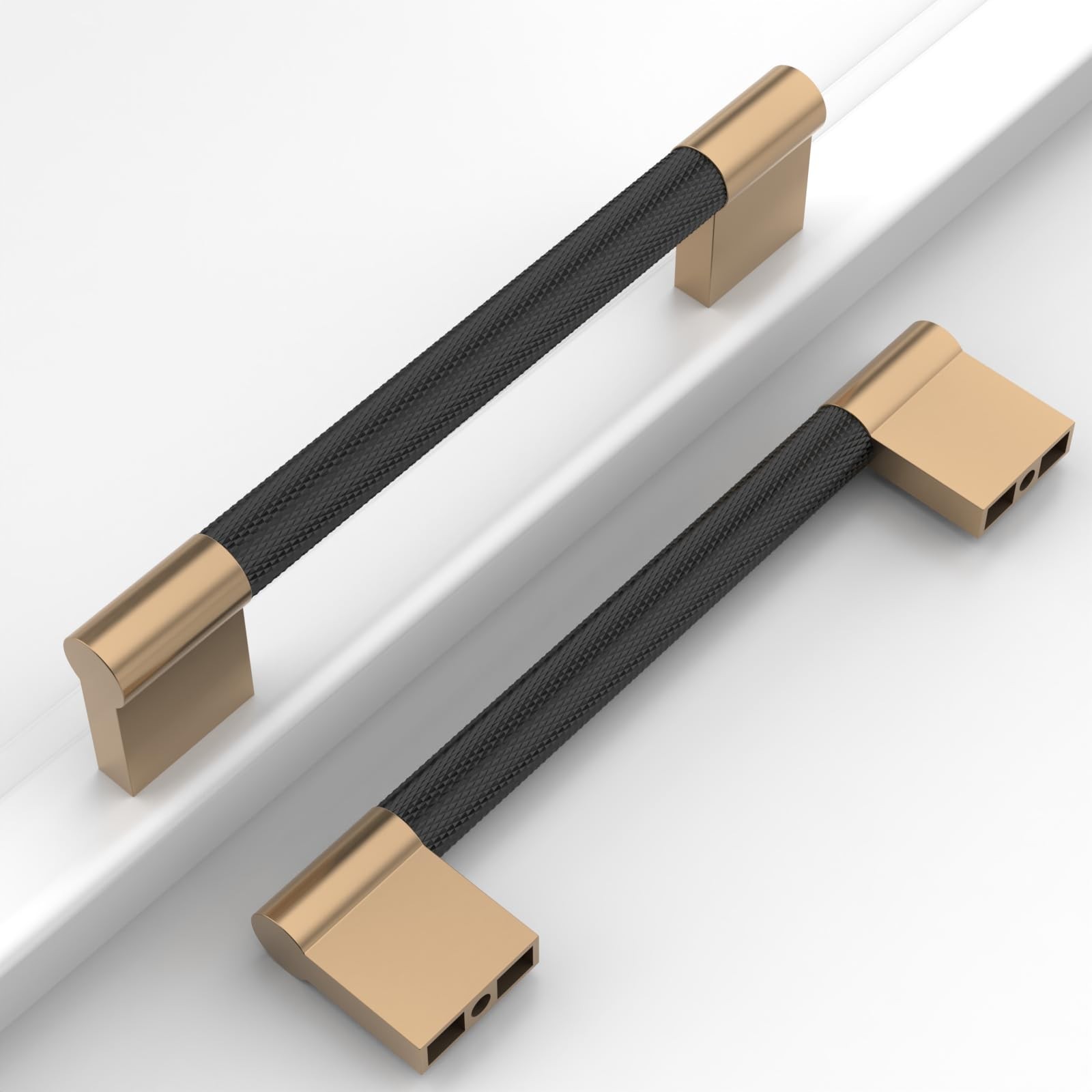 10 Pack 5″(128mm) Matte Black and Champagne Bronze Cabinet Pulls Knurled Kitc…