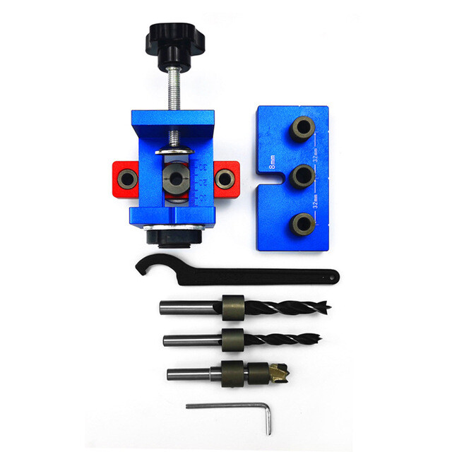 3 In 1 Drill Guide Punch Locator Tool Cabinet Jig Drawer Pull Wood Dowelling Kit