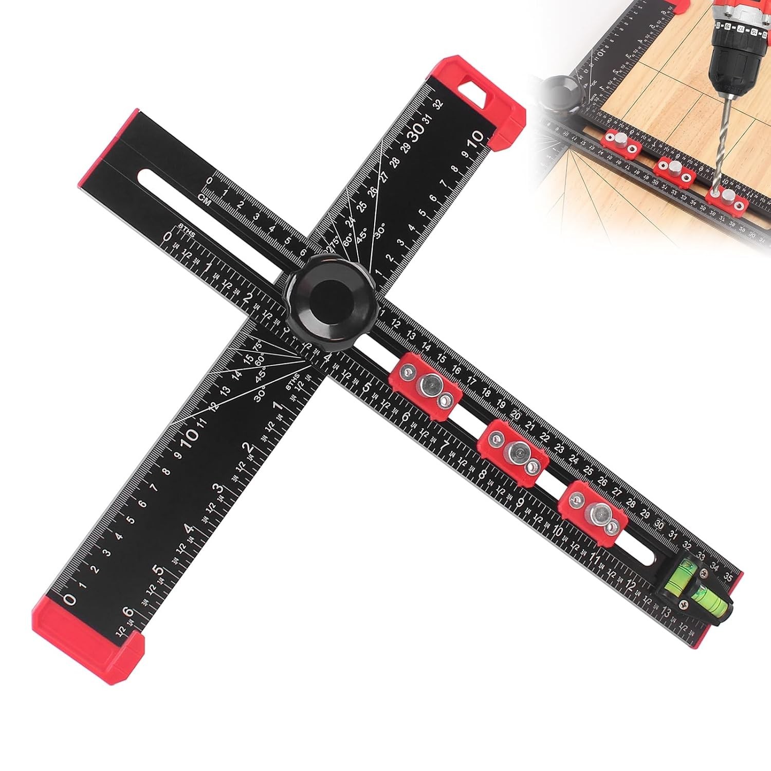 4-in-1 Aluminum Drilling Positioning Ruler 16″ Multifunctional T Square Ruler…