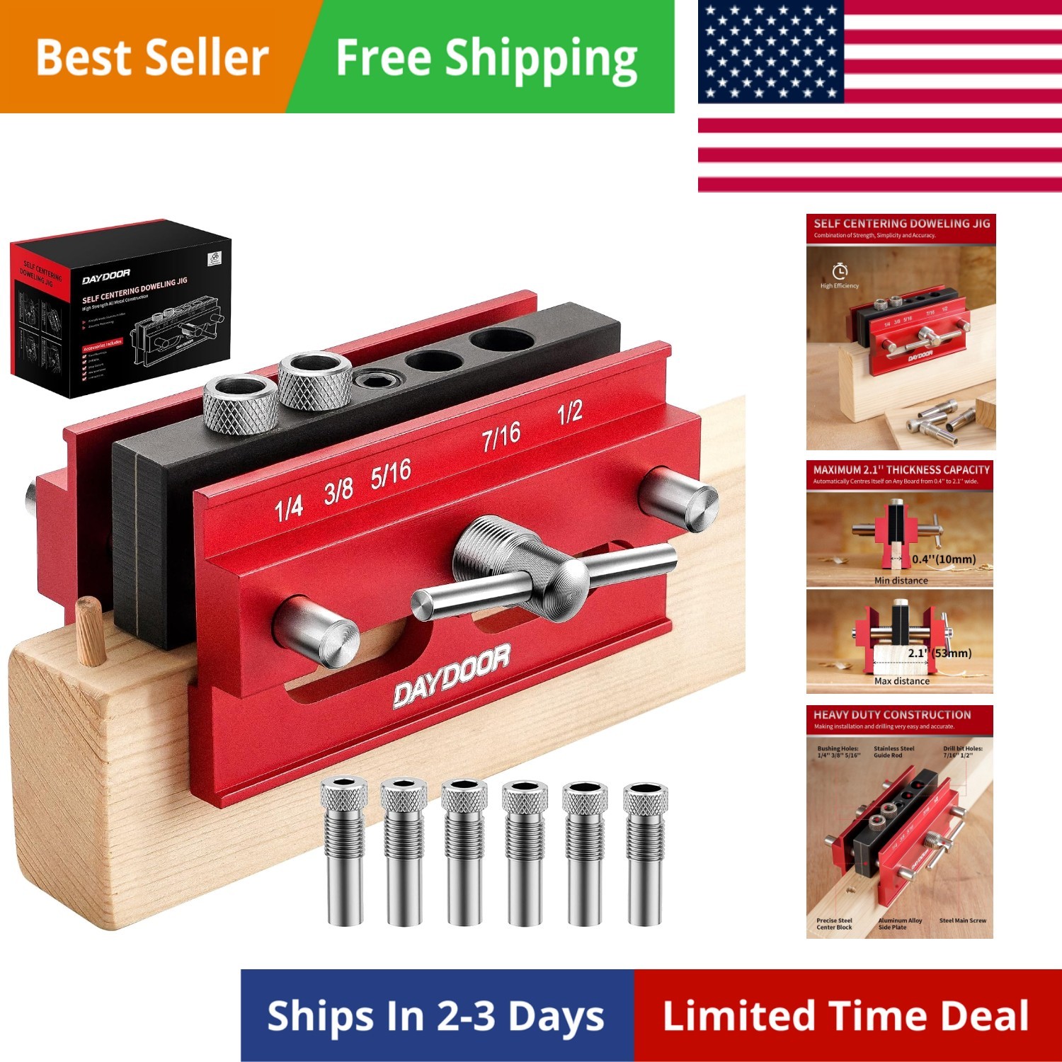 2.1″ Self Centering Dowel Jig, Universal Capacity Doweling Jig & Drill Guide …