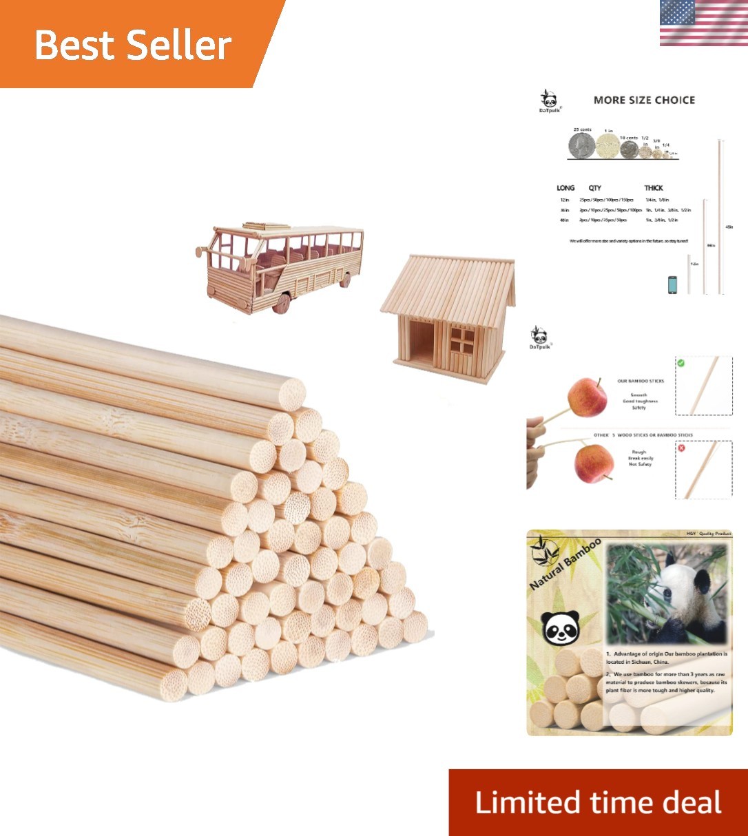 Unfinished Bamboo Dowel Rods – 50 PCS, 1/4 x 12 Inch Sticks for Creative Crafts