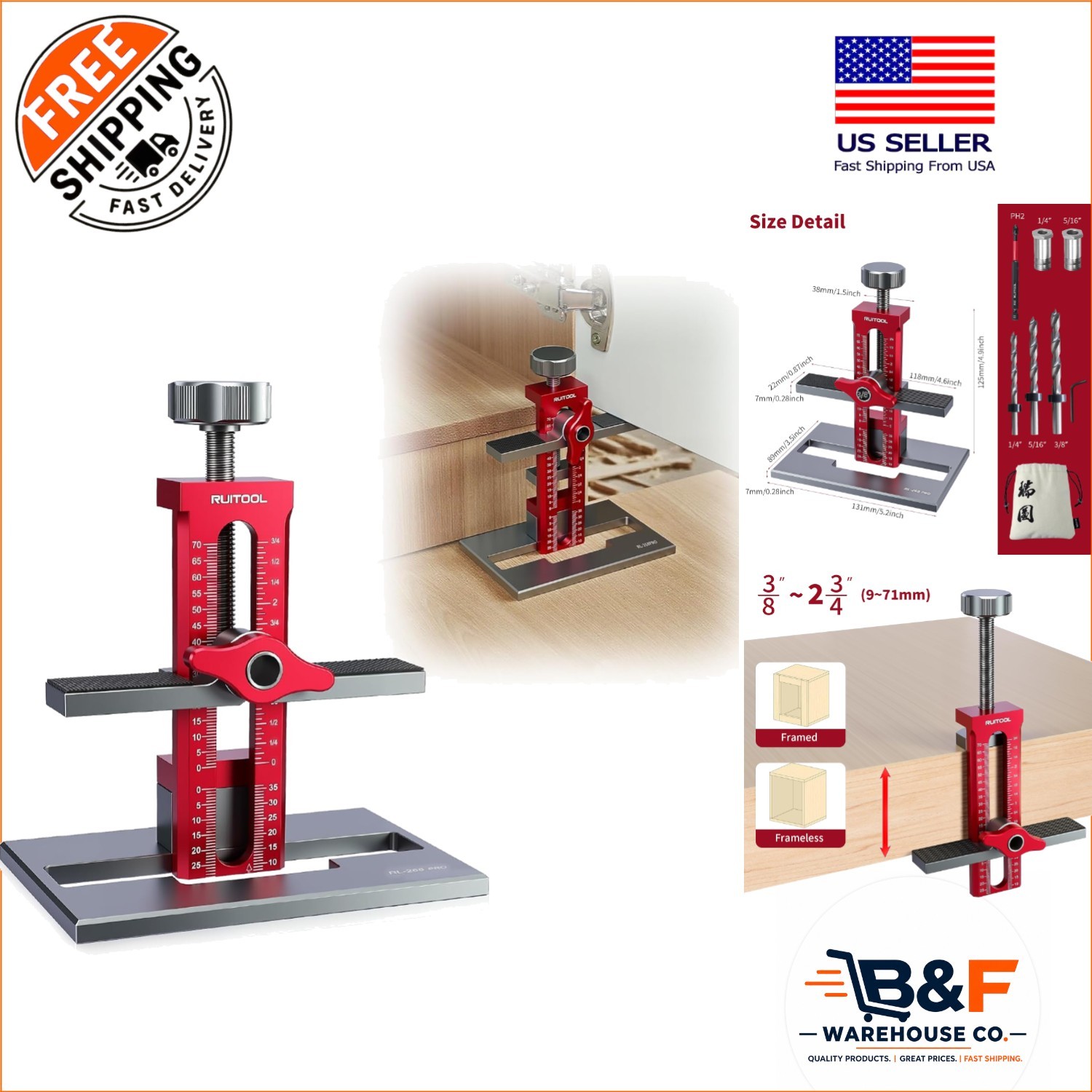 Aluminum 3-in-1 Cabinet Door Mounting Jig – Perfect for Frameless & Face Frames