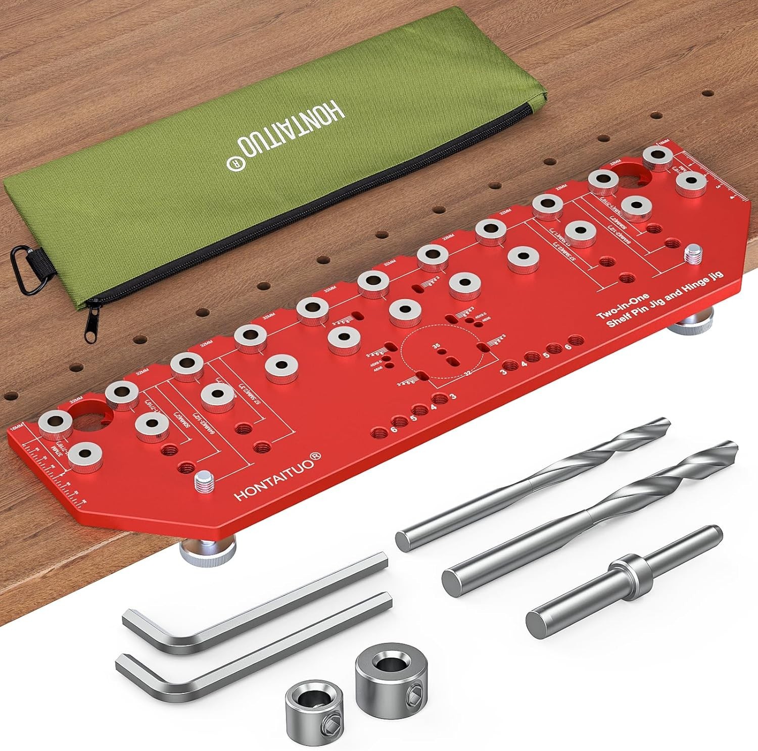 11-Hole Shelf Pin Jig and Hinge Jig 2-in-1,1/4 Inch and 5mm Shelf Pin Drilling