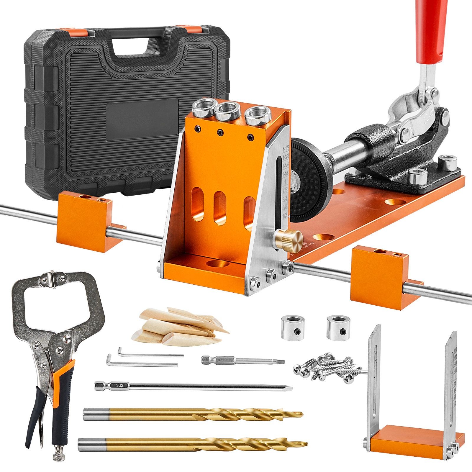 34PC Pocket Hole Jig Kit 11in C-Clamp Aluminum Alloy DIY Carpentry Woodworking