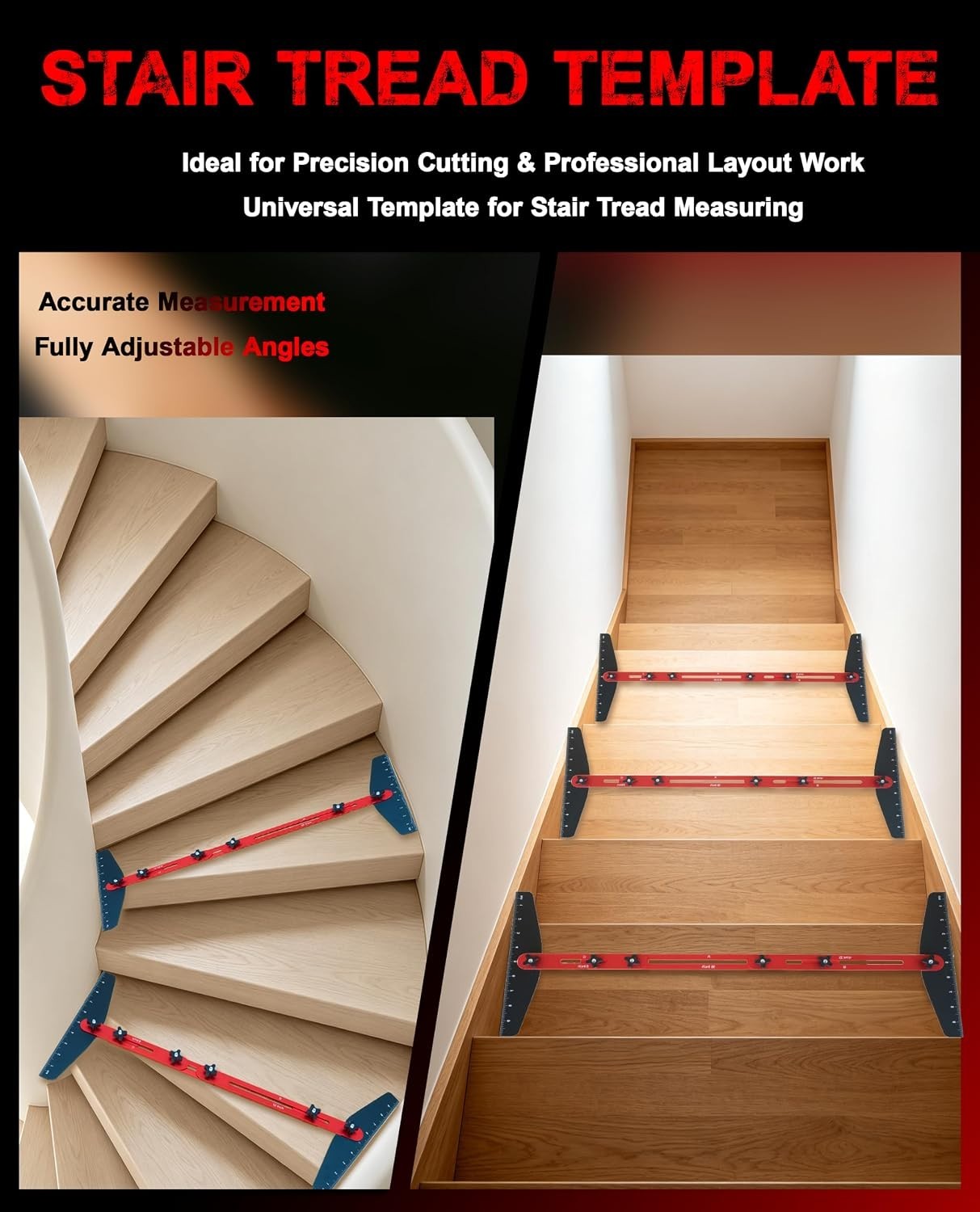 Stair Tread Template Tool, 8″ to 60″ Aluminum Stair Tread Jig for Accurately Mea