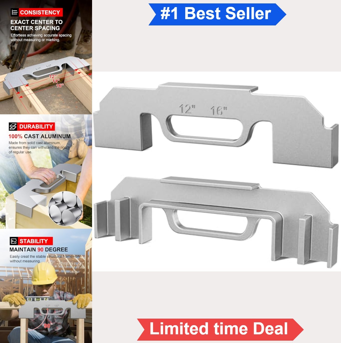 Stud Framing Tool 2 Pack Aluminum 12 14 16 Inch On-Center Jig Layout Square