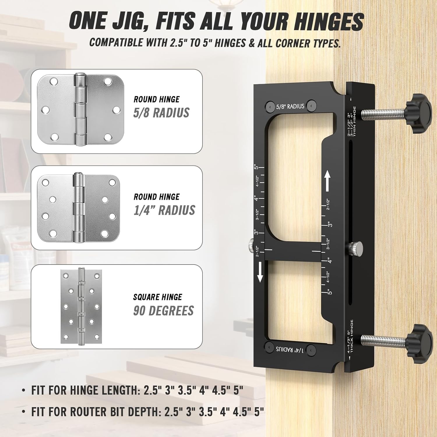 Door Hinge Jig, Pro Aluminum Alloy Router Template, Adjustable Mortising Jig for