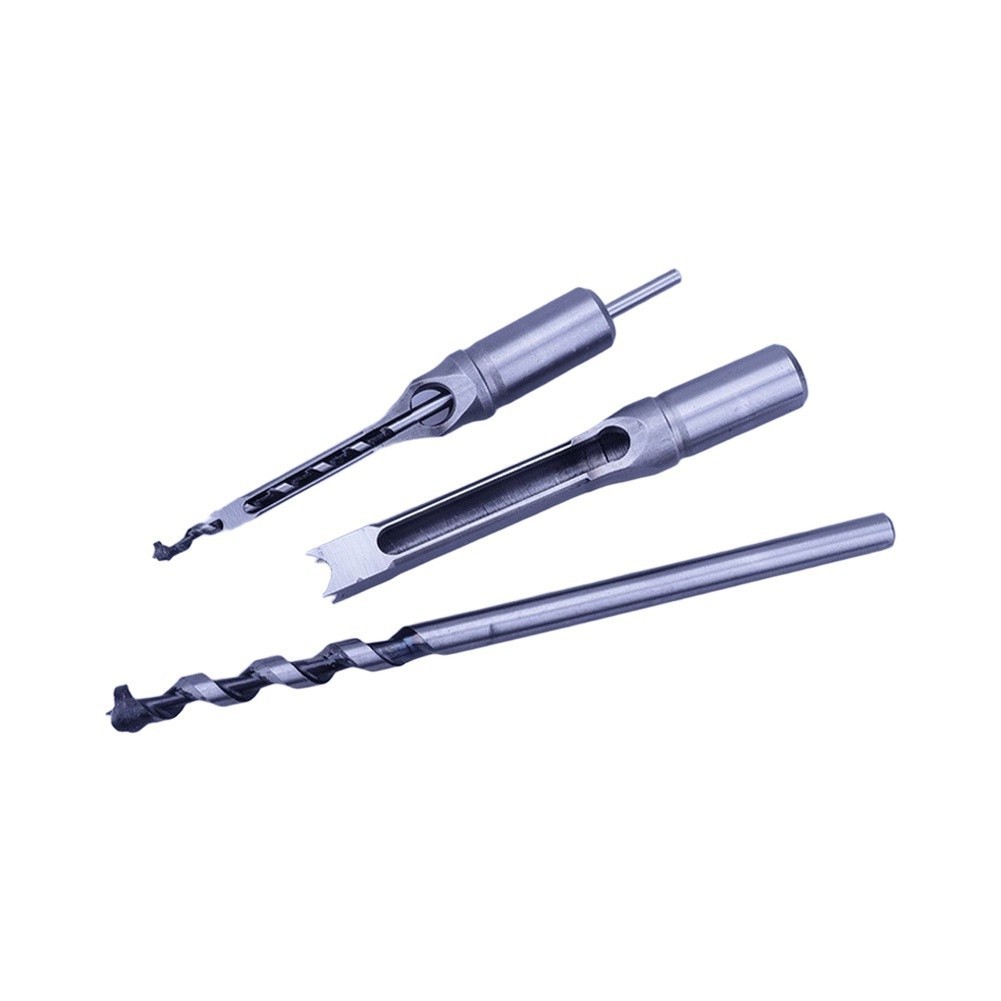 Wood Mortise Chisel Set 1/4 5/16 3/8 1/2 Inch Square Hole Drill Bits HRC48 50
