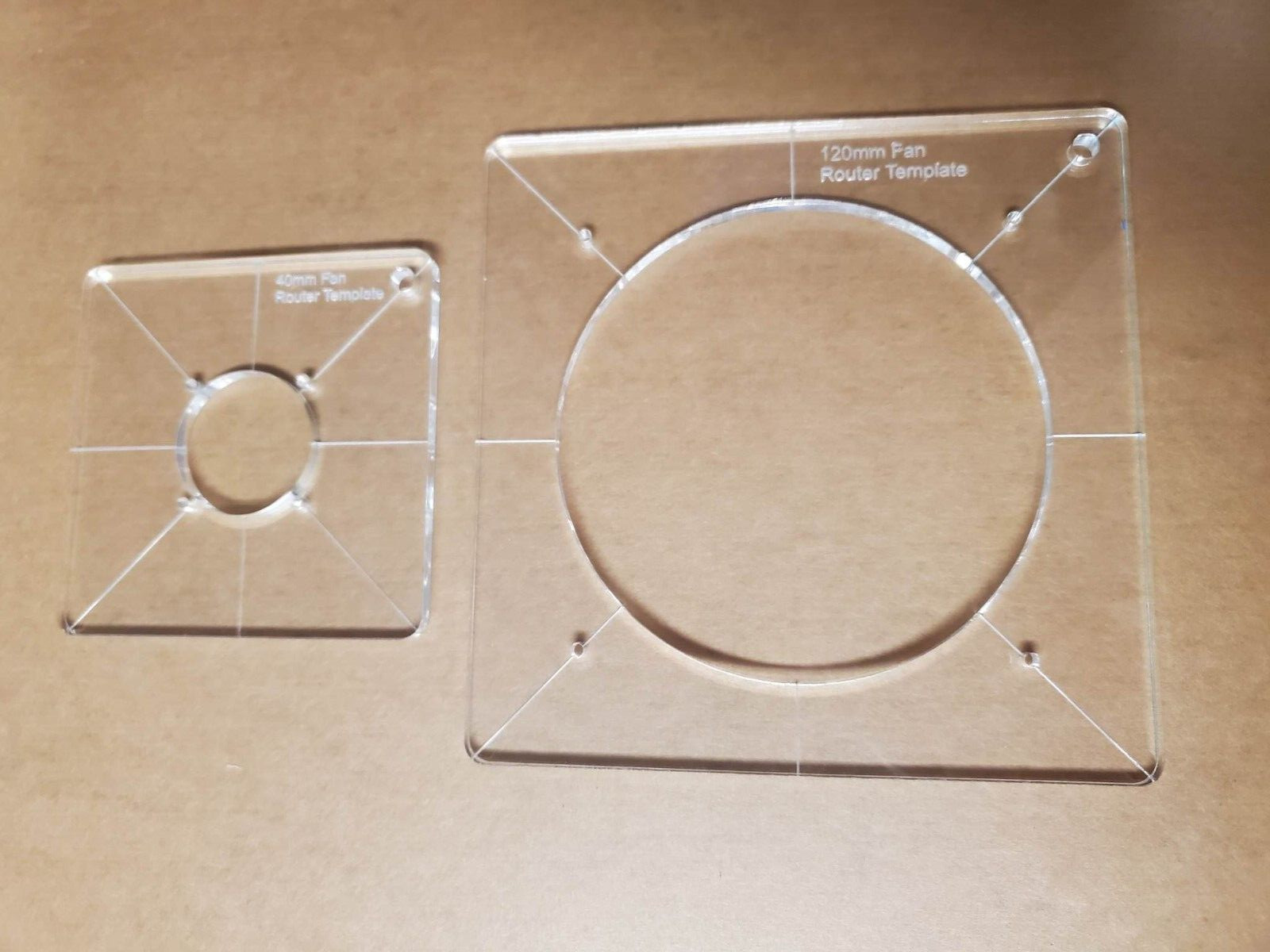 Acrylic PC Fan Router Template Hole Jig *ANY SIZE*
