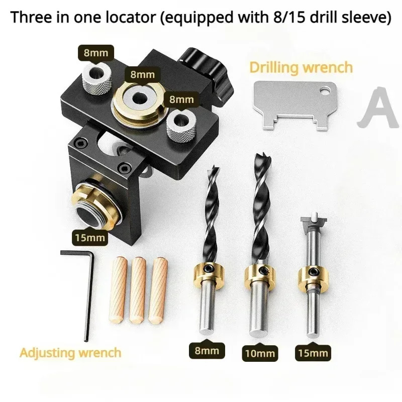 Woodworking Doweling Jig 3in1 Aluminum Pocket Hole Drill Guide Locator Tool Kit