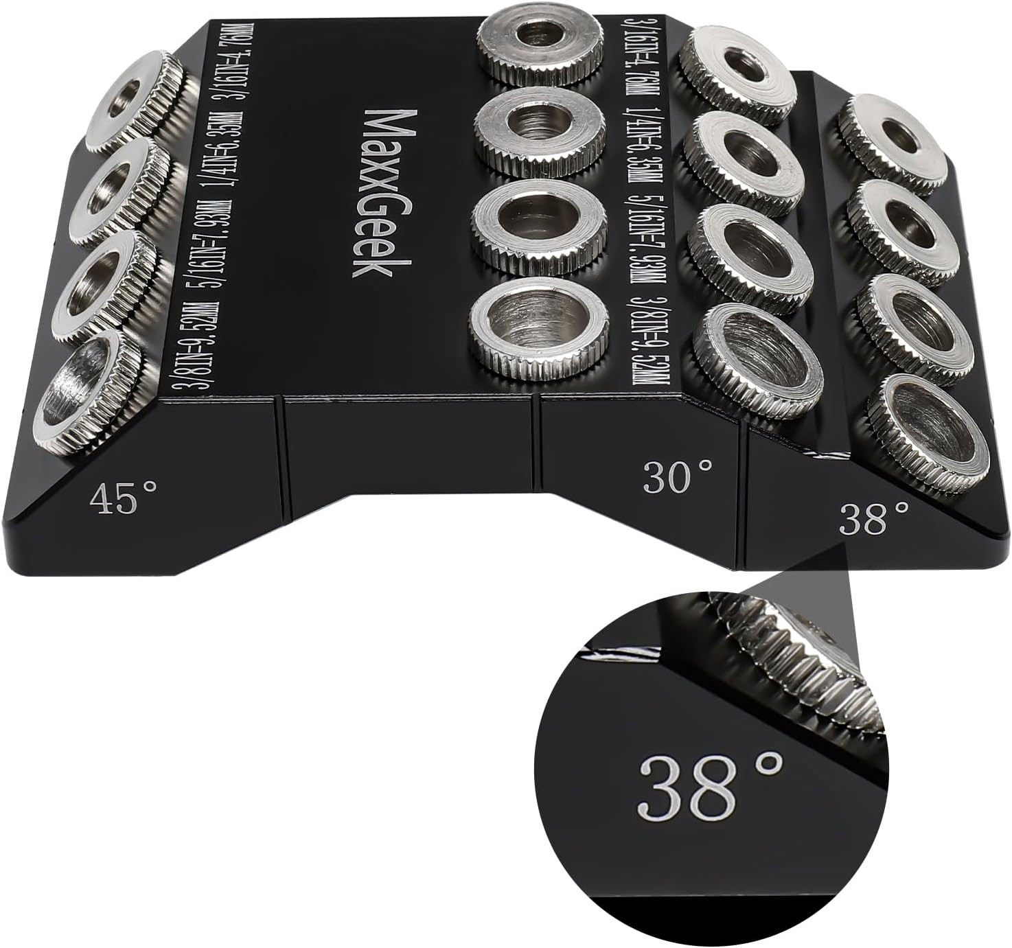 Drill Guide for 30 38 45 90 Degree Angled and Straight Holes, Added 38 Degree Po