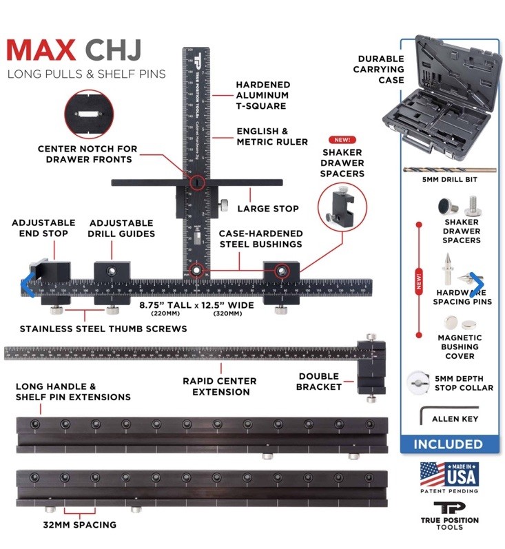 True Position Tools Cabinet Hardware Jig MAX TP-CHJ-MAX USA NEW