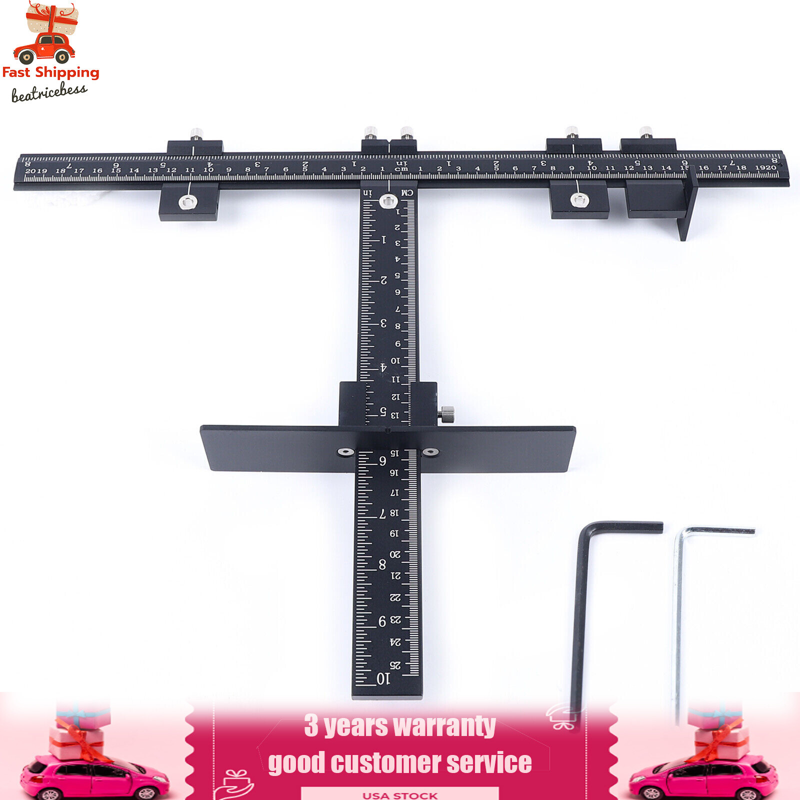 Adjustable Position Ruler Cabinet Hardware Installation Jig Woodworking Tools US