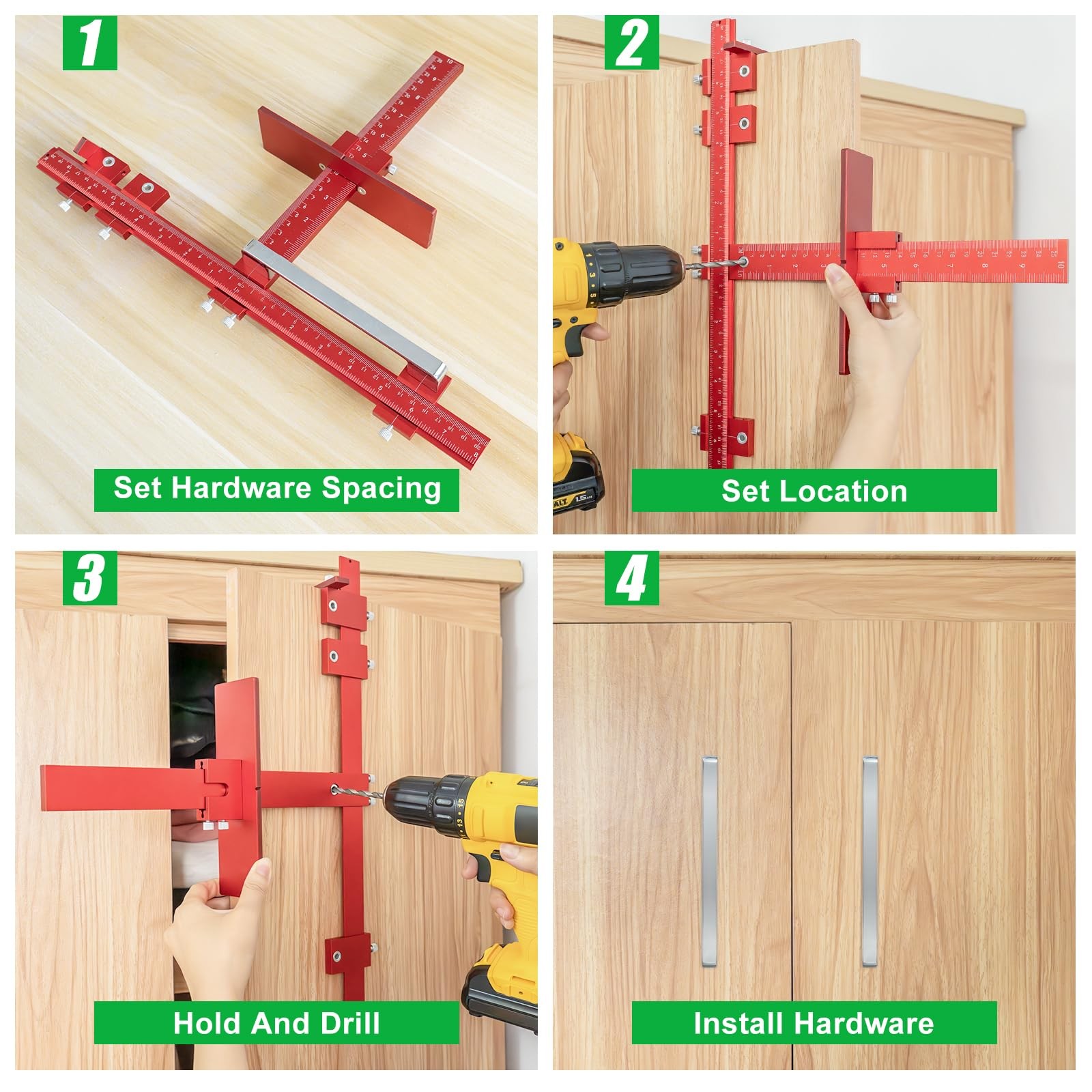 Cabinet Hardware Handle Jig 50% Thicker Dual-Screw Lock Cabinet Drawer Hole Jig
