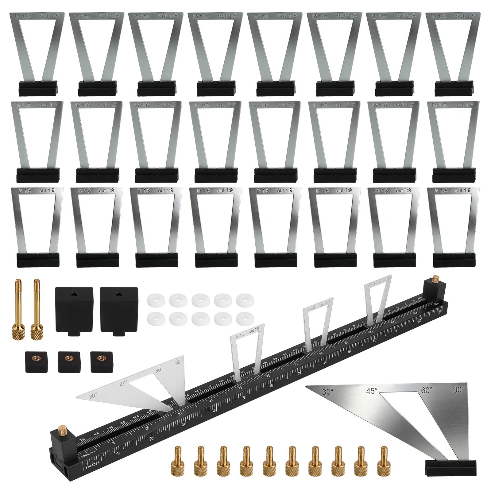 28PCS Dovetail Marking Gauge Set Aluminum Alloy 6 Ratio Woodworking Layout Tool