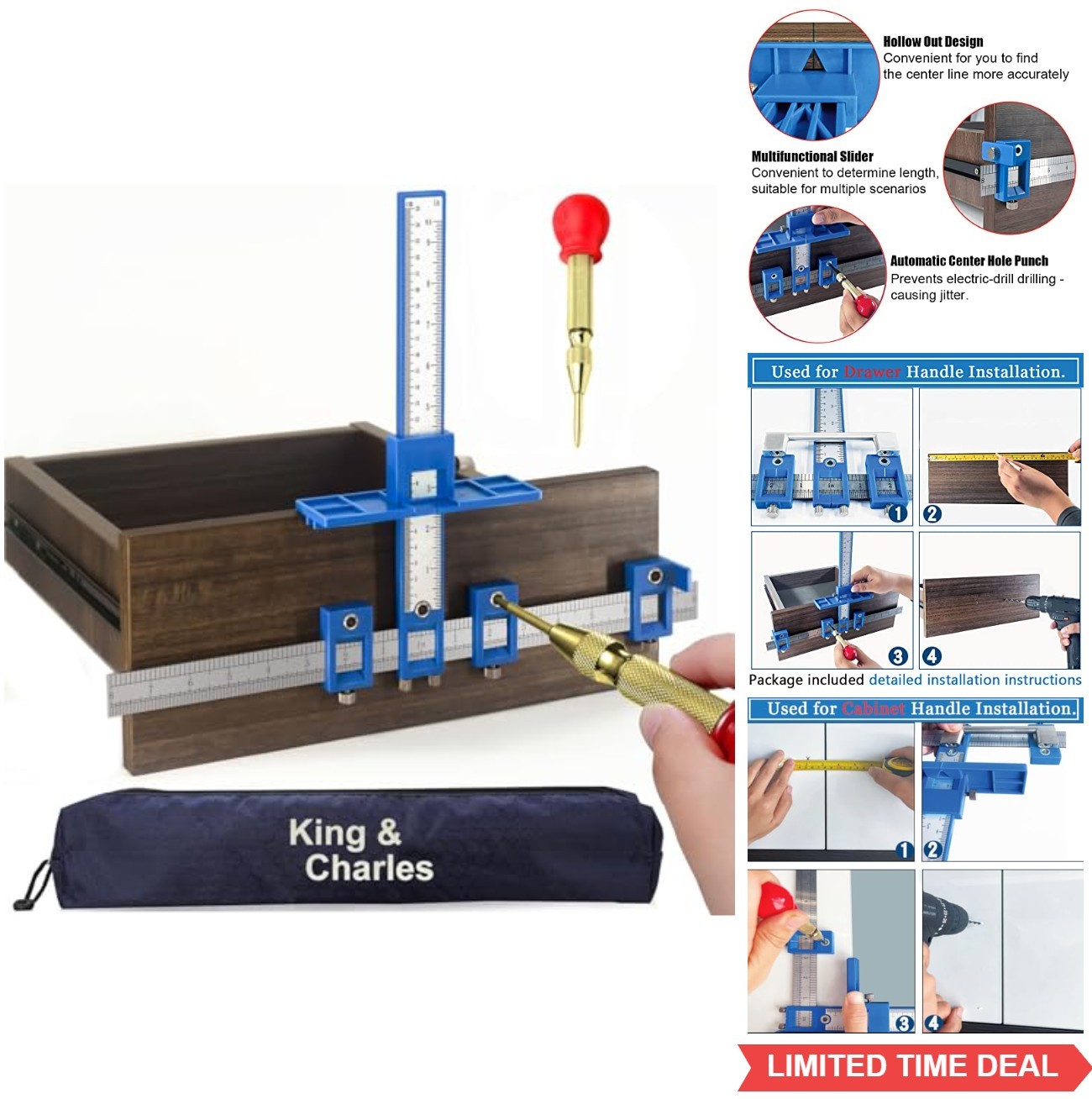 Cabinet Hardware Jig 16 Inch Metric Imperial Scale Automatic Center Punch