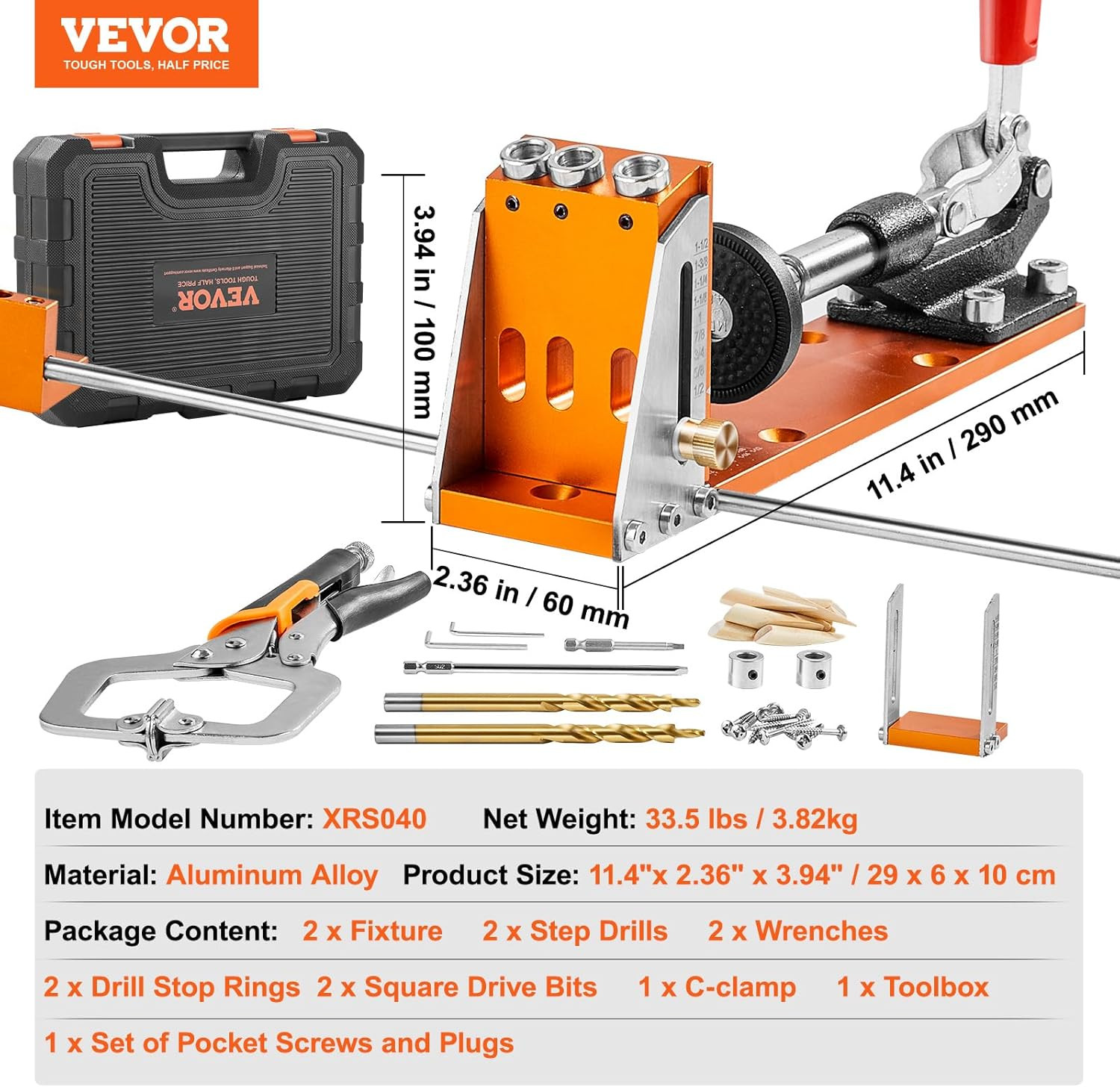 Pocket Hole Jig Kit, 34 Pcs Pocket Hole Jig System with 11″ C-Clamp, Fixture, St