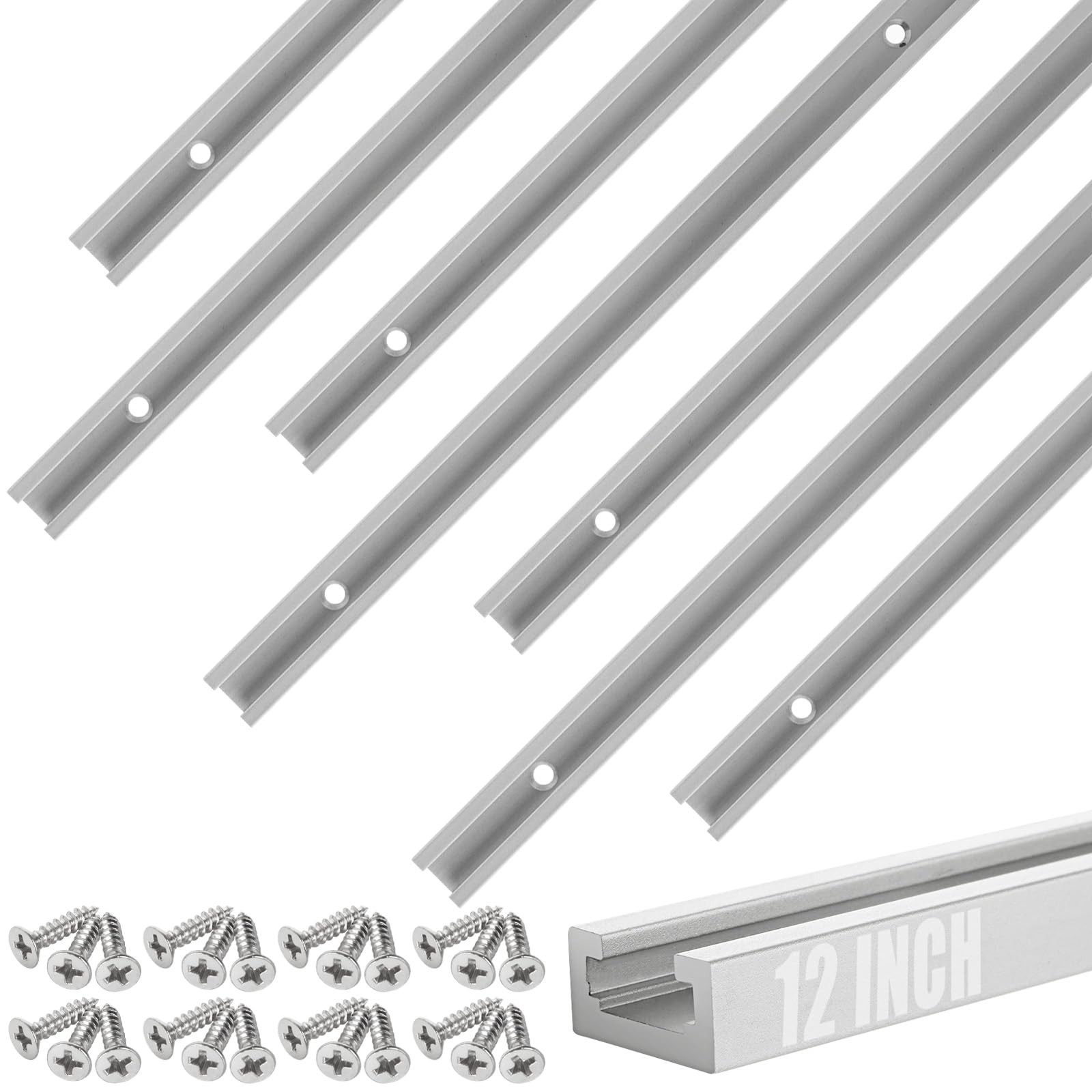 8 Pack 12 Inch T-Track Aluminum Double-Cut Profile Predrilled Holes Woodworking