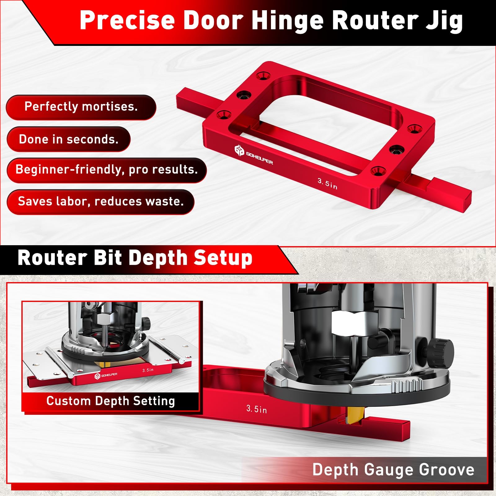 3.5 Inch Door Hinge Template Router Mortise Jig Kit Aluminum Alloy