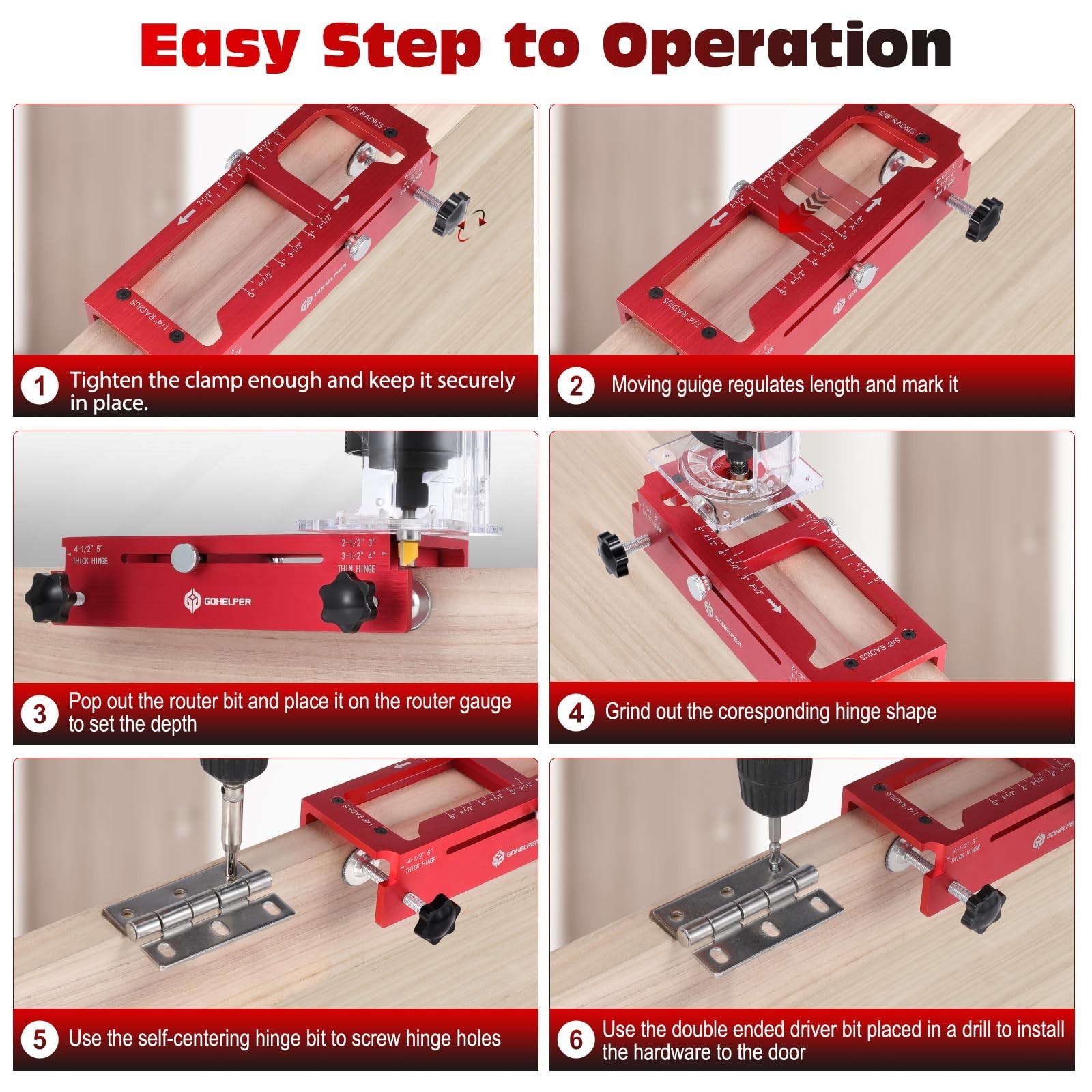Adjustable Door Hinge Jig Template Kit for Router, Fits 2.5″-5″ Hinges, Aluminum