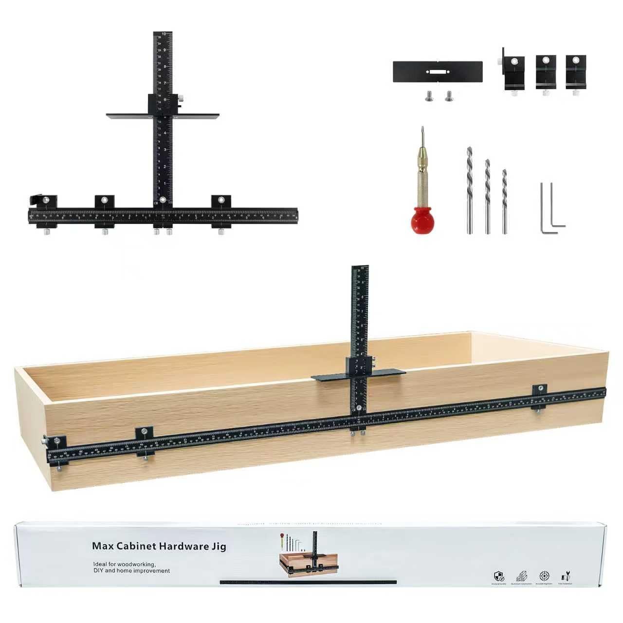 44″ Max Cabinet Hardware Jig, with 16″ Cabinet Handle Jig and Auto Center Pun…