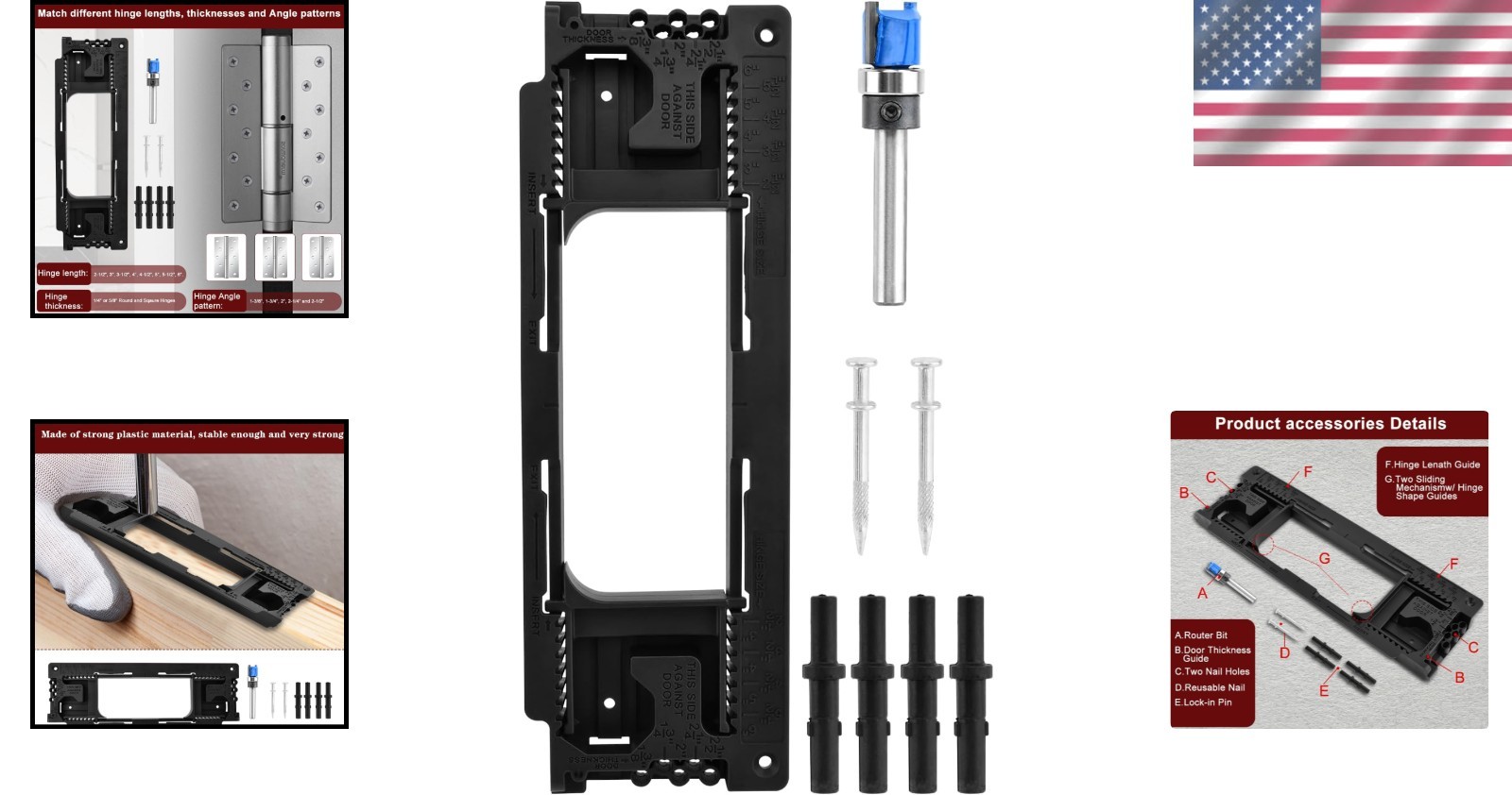 Adjustable Door Hinge Jig Kit for Precise Mortise Routing | Fits 2.5-6 in Hinges