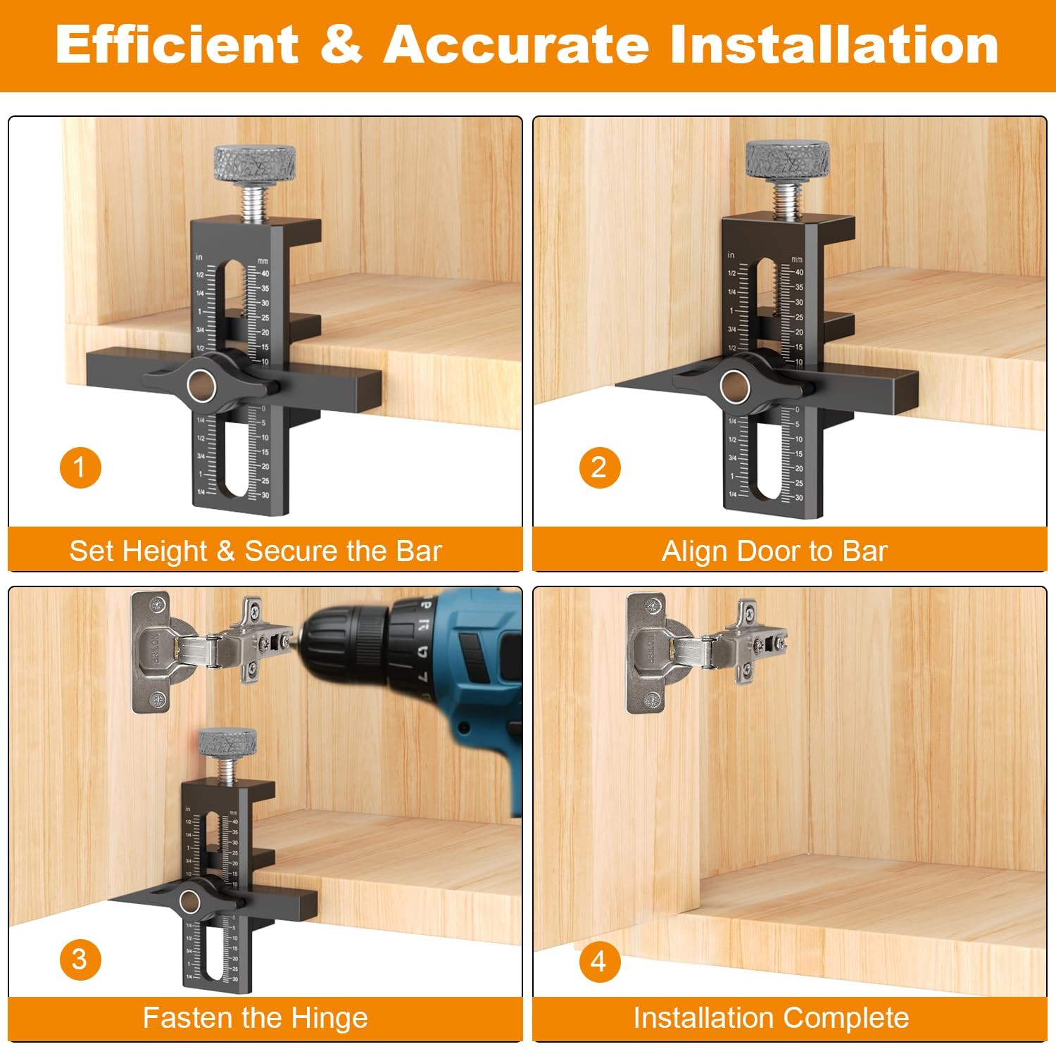 2In1 Cabinet Door Mounting Jig Adjustable Positioning Installation Tool Black