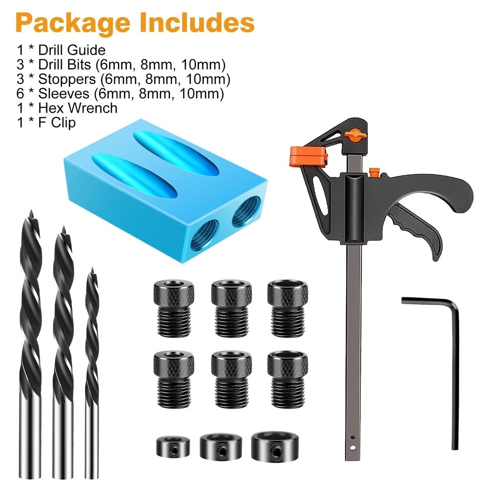 15Pcs Pocket Hole Jig 15 Degree Angle Oblique Hole Locator Dowel Drill Guide Kit