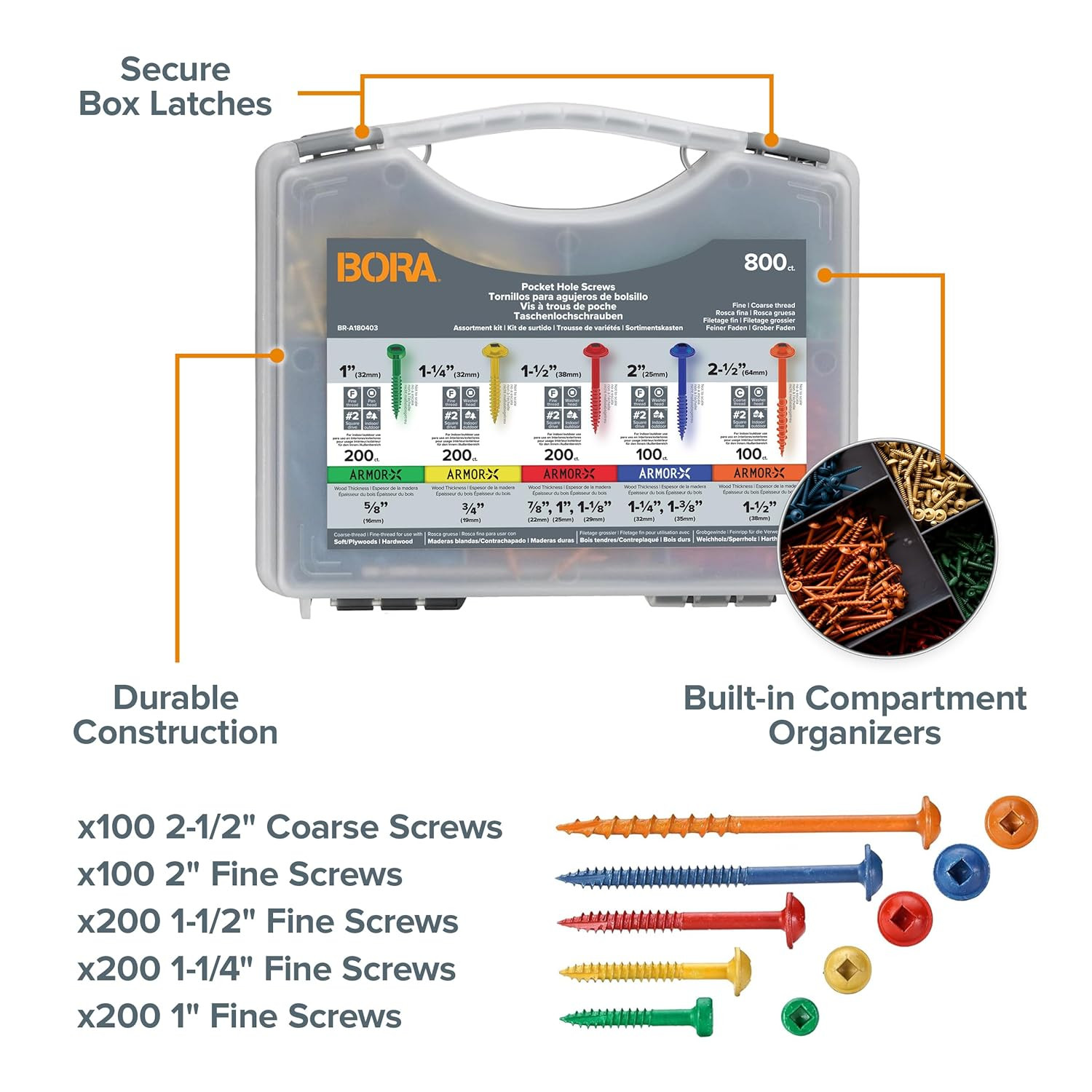 800-Piece Pocket Hole Screw Kit – Fine & Coarse Thread for Woodworking