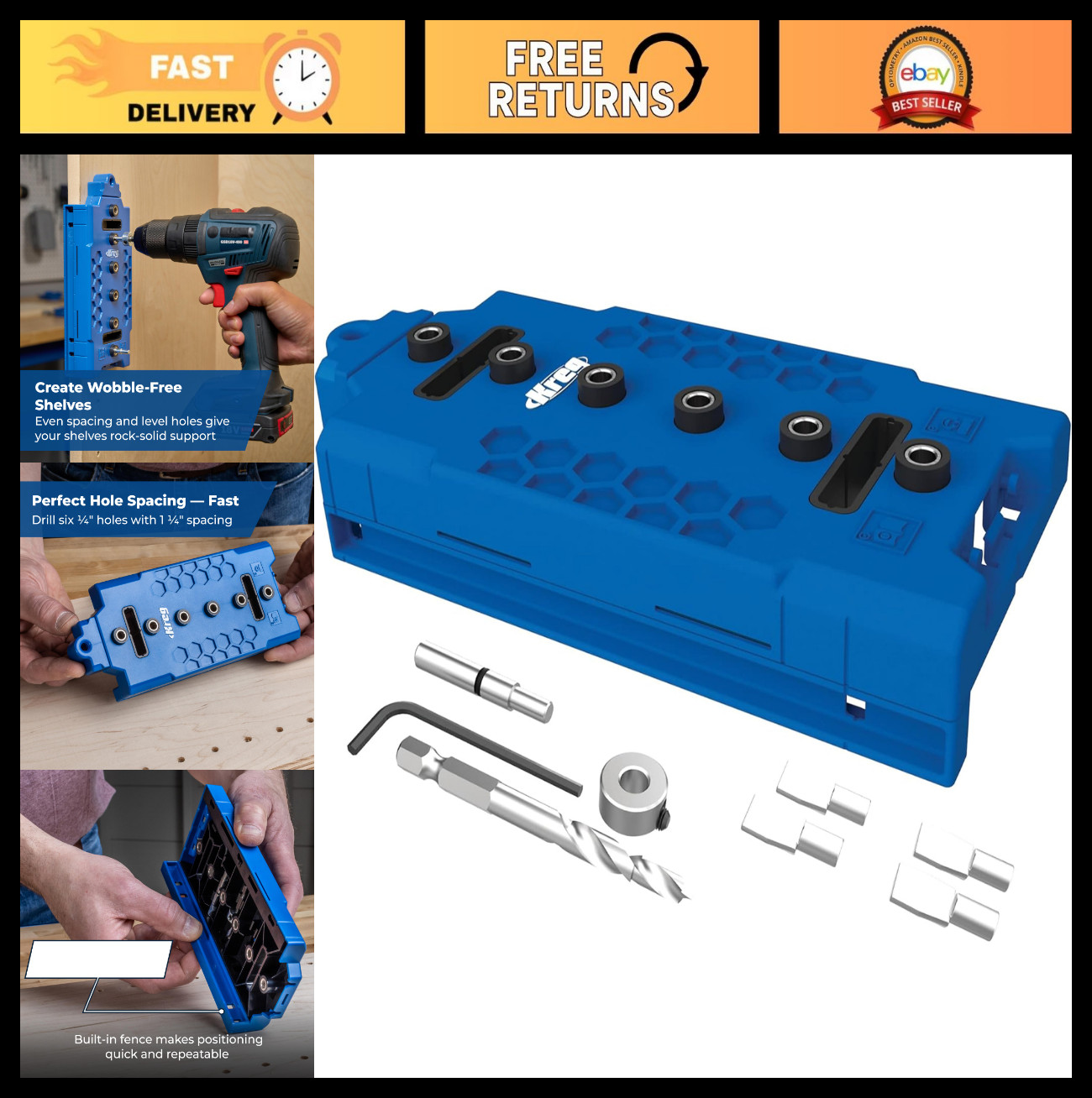 5mm Shelf Pin Jig for Cabinets, Adjustable Shelf Drilling Tool, Easy Setup