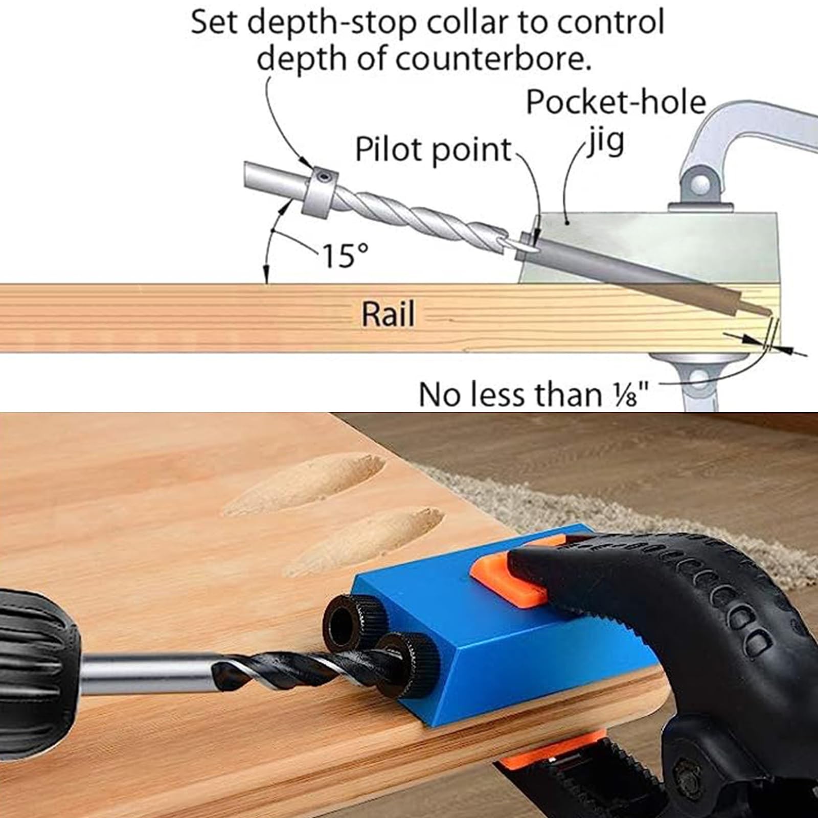 14 Pc Pocket Hole Jig Kit 15 Degree Woodworking Inclined Hole Drill Guide Set