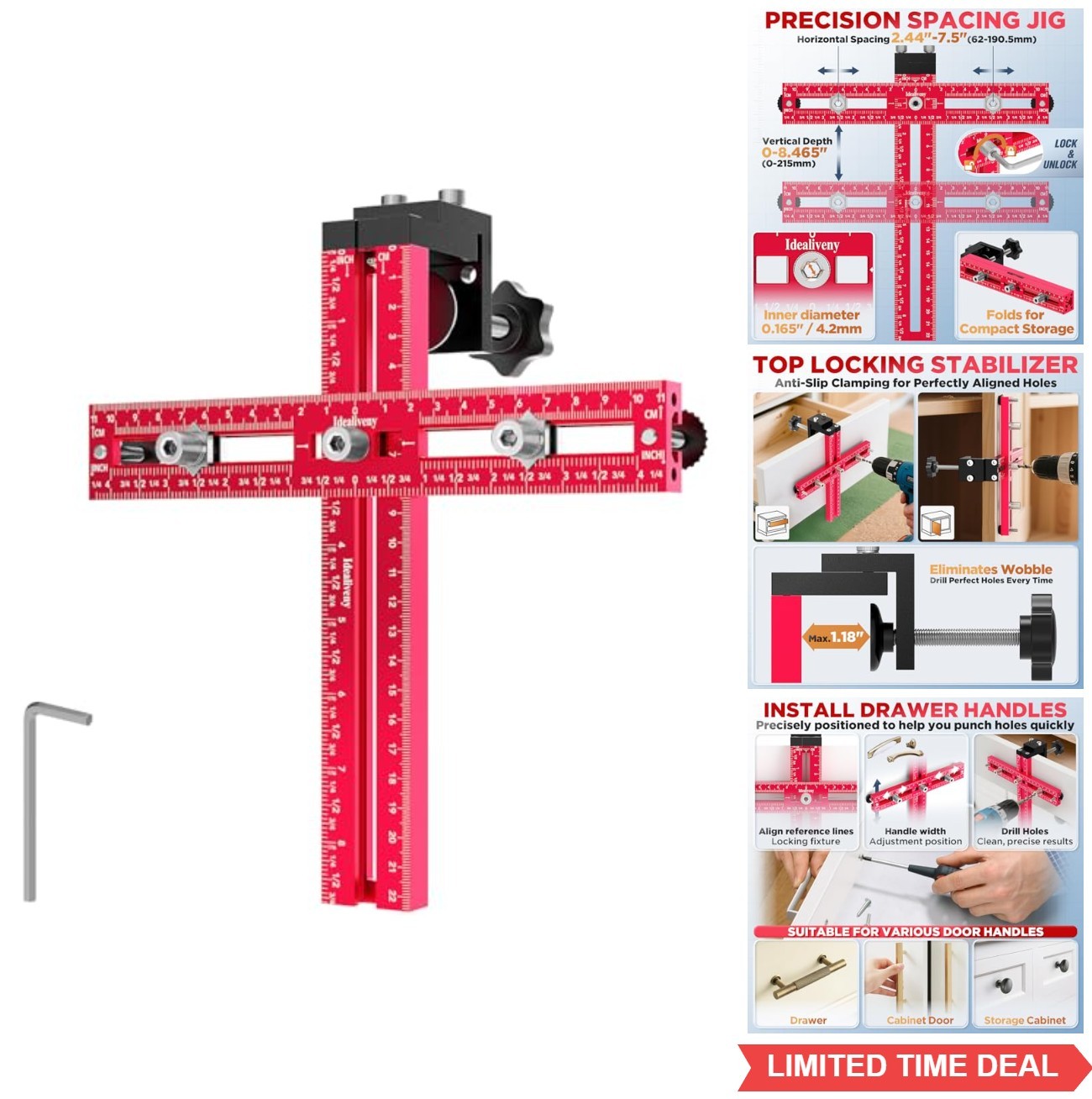 Cabinet Hardware Jig Adjustable Drill Guide Template for Knobs Handles