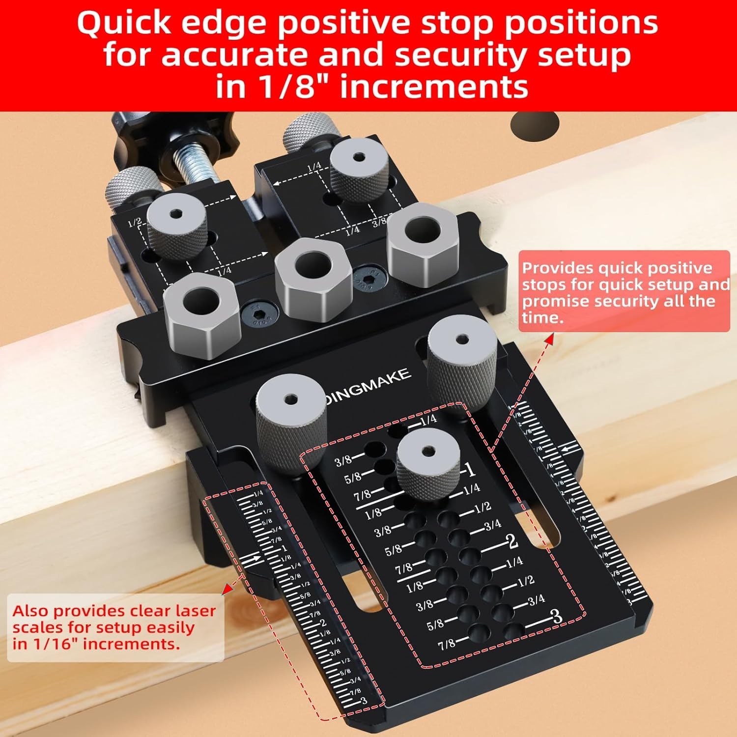 Dowel Jig Kit with Quick Positive Stop and Clamp, Adjustable Doweling Jig for D