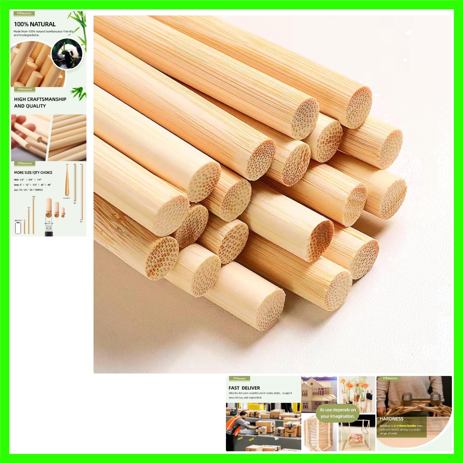 25 PCS 1/4 Inch x 17.5 Inch Bamboo Dowel Rods for DIY Crafts and Projects