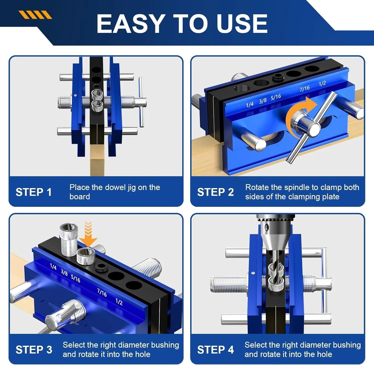 Self Centering Dowel Jig Kit Drill Guide Jig Block Straight Holes 6 PCS Drill