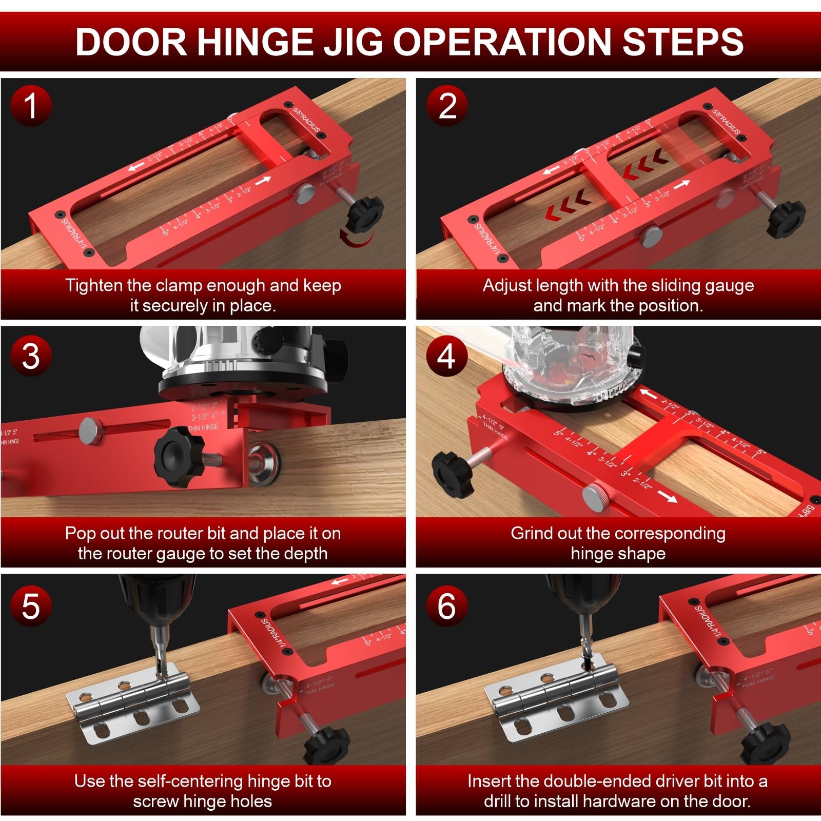 Door Hinge Jig Router Template Adjustable Mortise Kit 1/4 5/8 Radius 2.55in