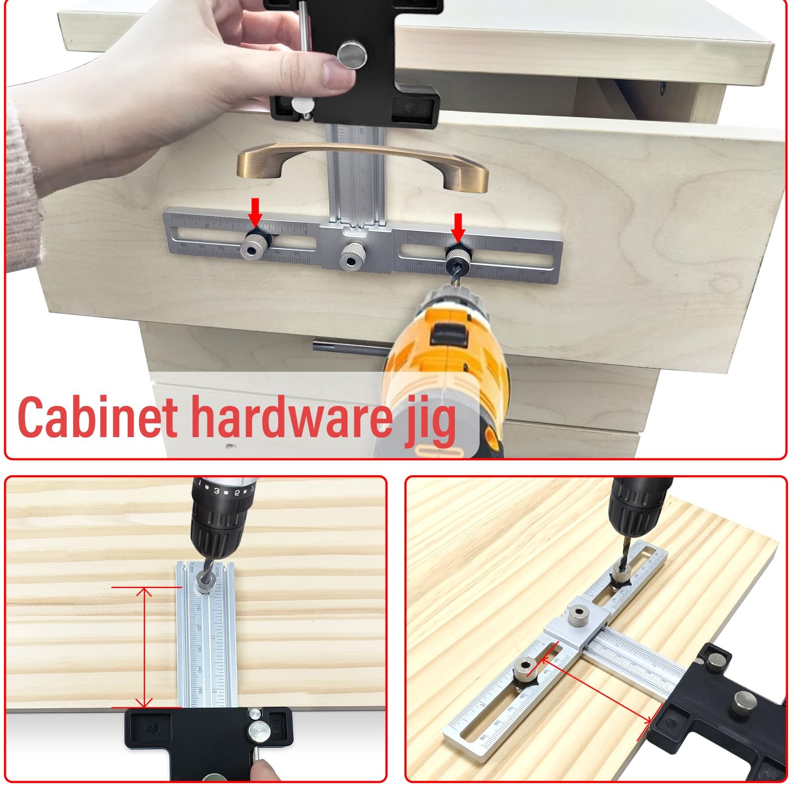 TOURACE Cabinet Handle Jig Aluminum Template Tool Red Woodworking Ruler