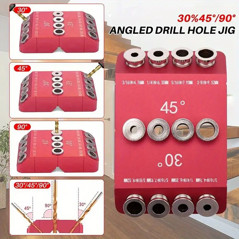 30 45 90 Angle Drill Guide Holder Aluminium Drill Guide Fixture for Woodworking