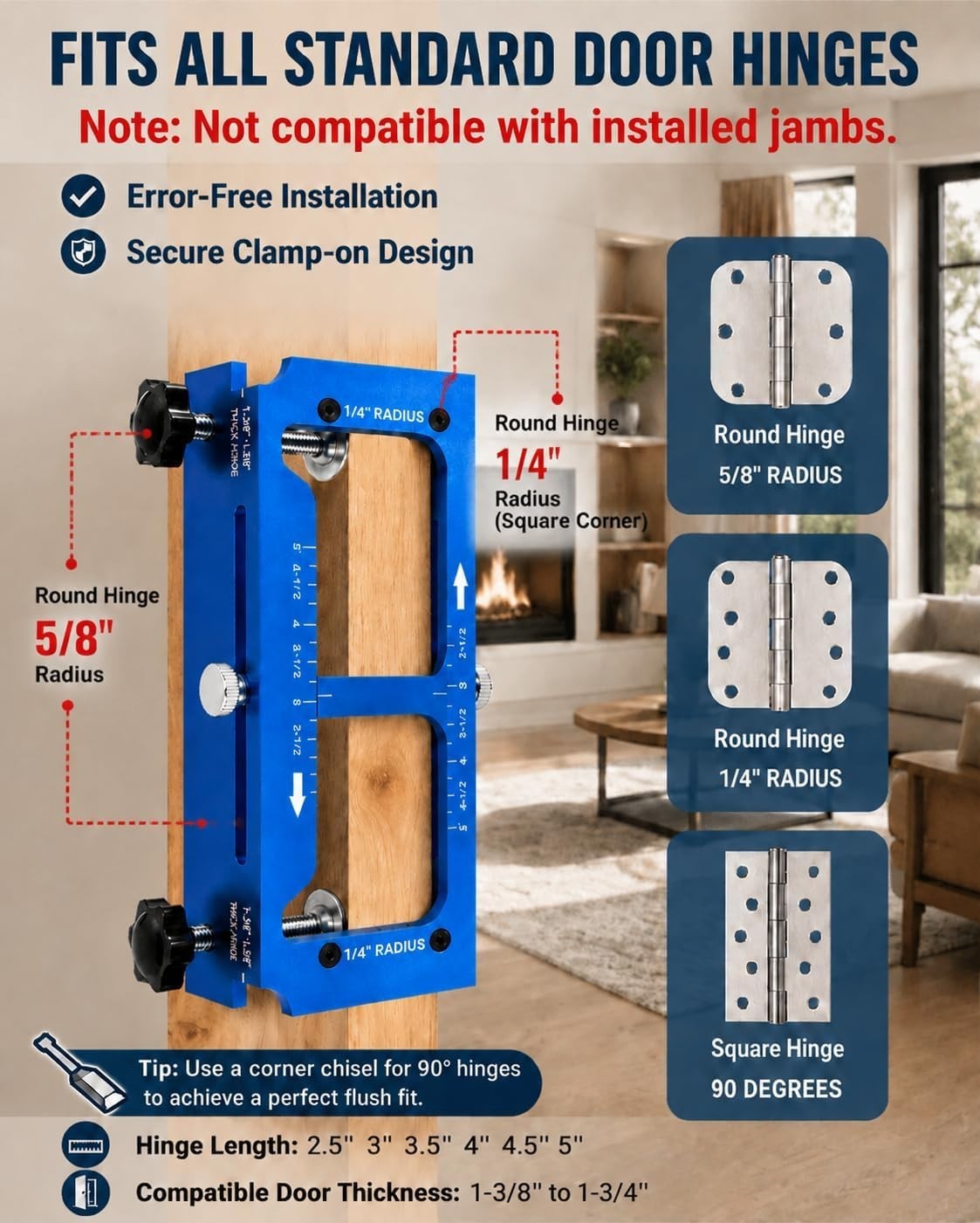 ALL-IN-ONE Door Hinge Jig & Lock Installation Kit with 2 Slider Locking Tools, A