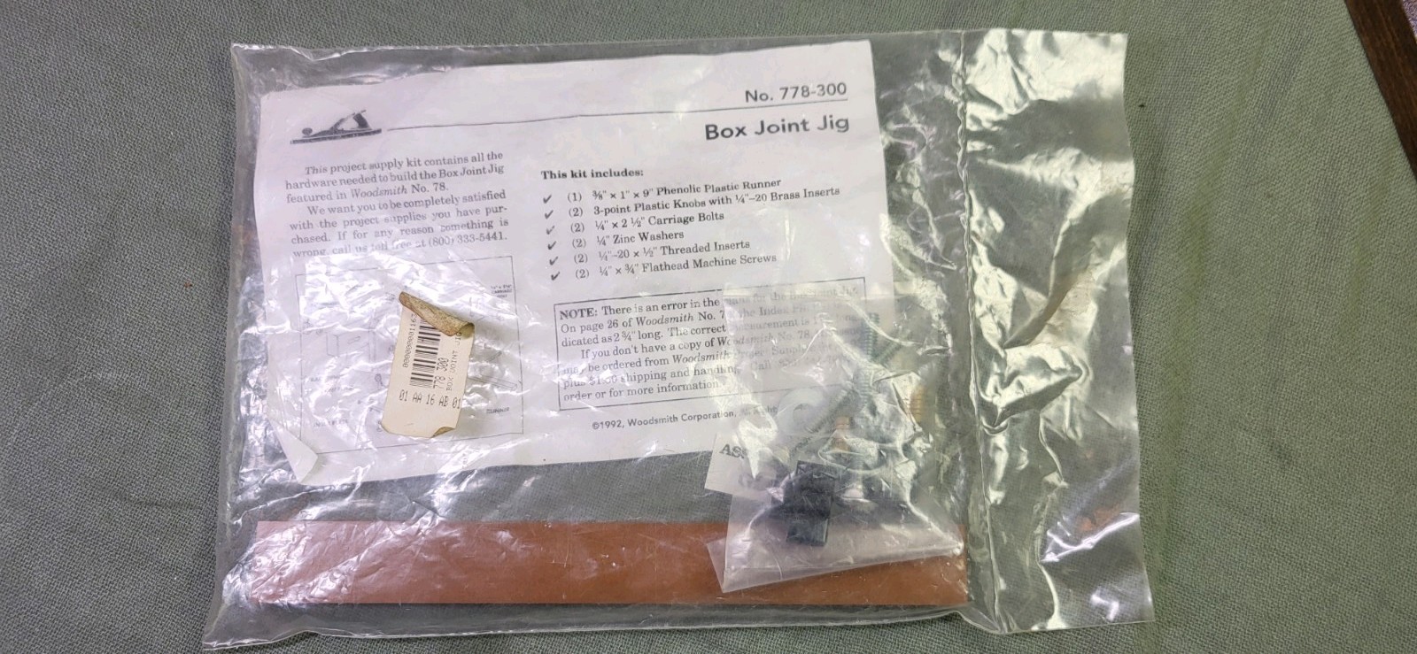 Woodsmith Box Joint Jig Accessory Kit No. 778-300 – Sealed, 1992 Vintage