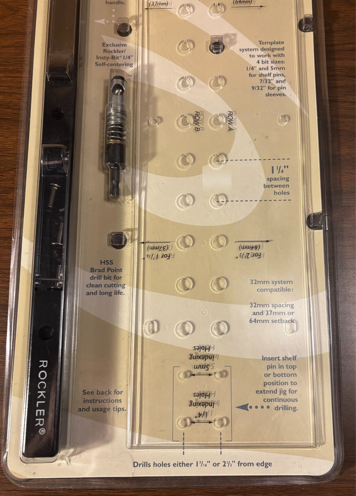 ROCKLER 1/4″ Shelf Pin Drilling Template Set/Kit (Jig It System) NEW in package