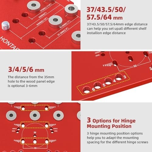 2-in-1 Shelf Pin & Hinge Jig Tool, 11-Hole Drilling Guide with Clamping Function