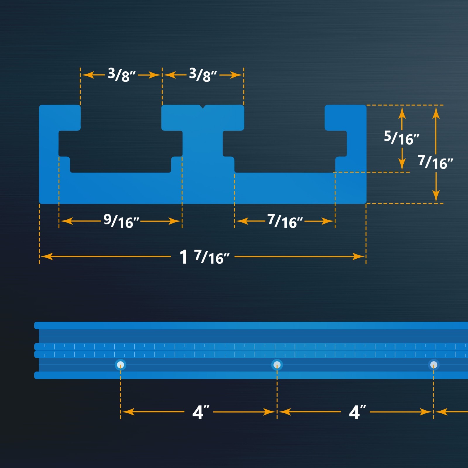 POWERTEC 71667 36″ Double-Cut Profile Universal T-track, Predrilled with Scale