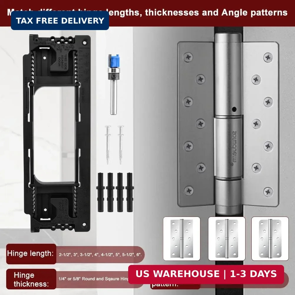 Door Hinge Jig Kit: 8 Sizes (2.5-6″) & 5 Thicknesses, Router Mortise for Precise