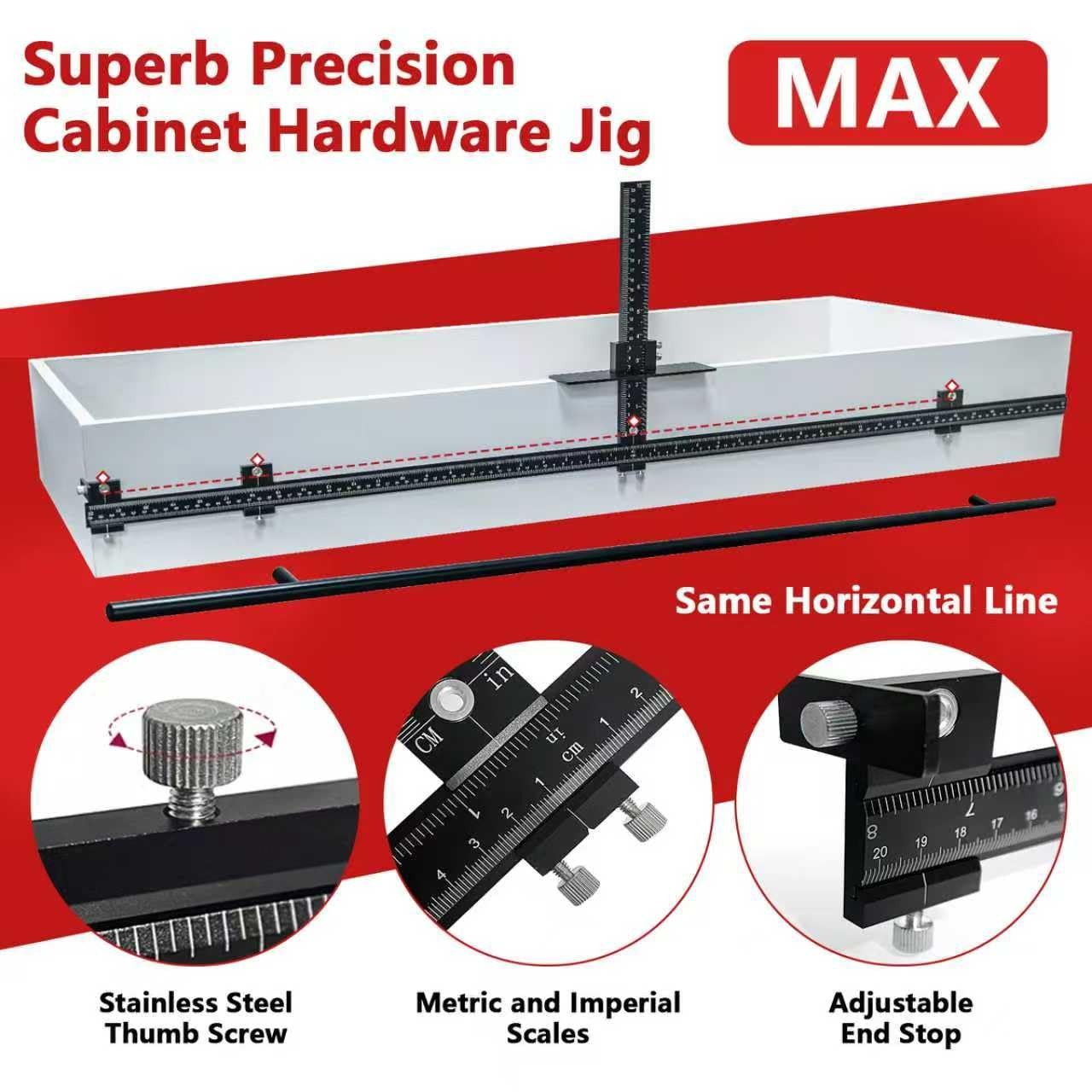 44″ Max Cabinet Hardware Jig, with 16″ Cabinet Handle Jig and Auto Center Pun…