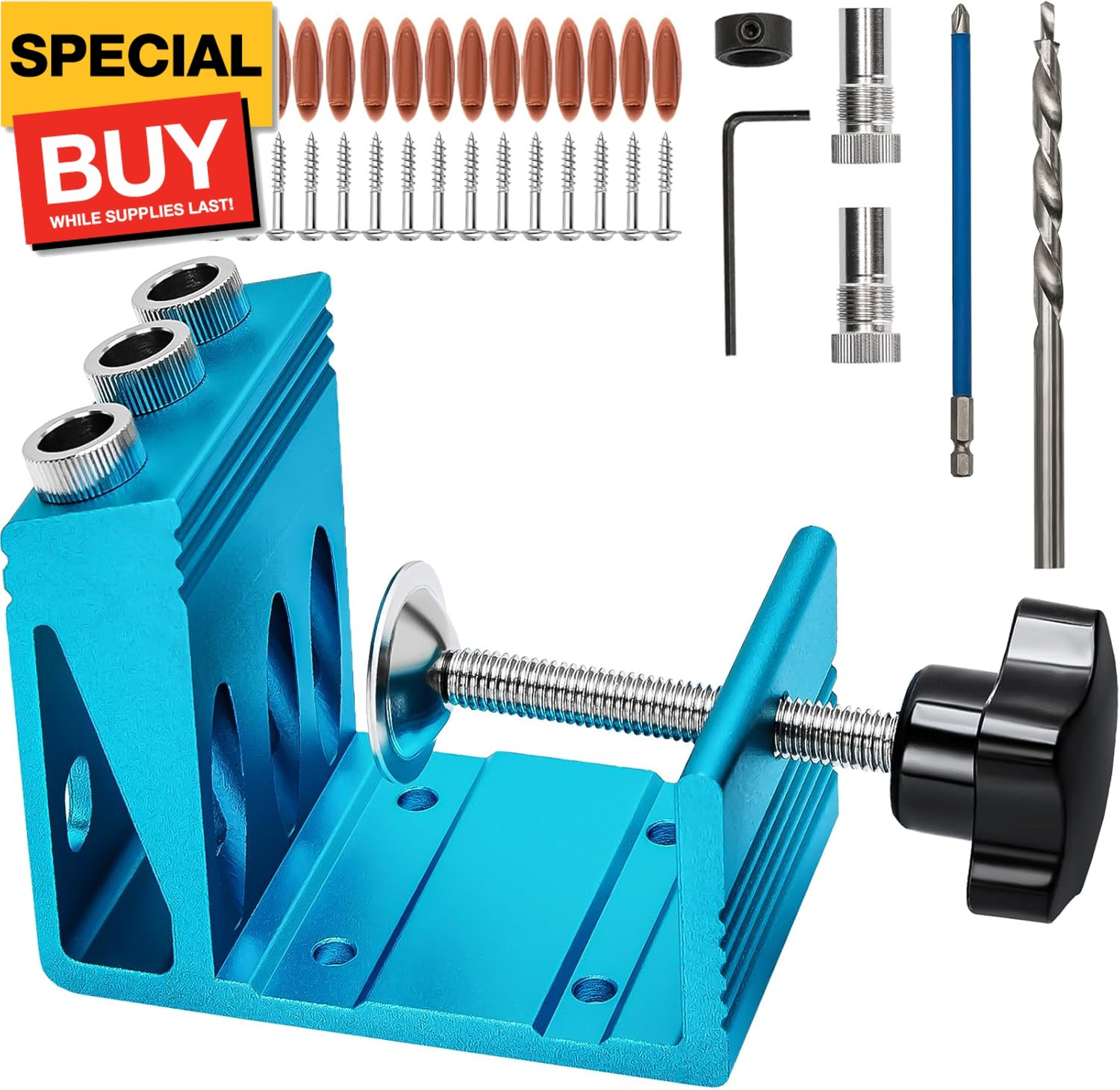 Pocket Hole Jig Kit with 3 Drill Hole for Carpentry Positioner Dowel Drill Joine